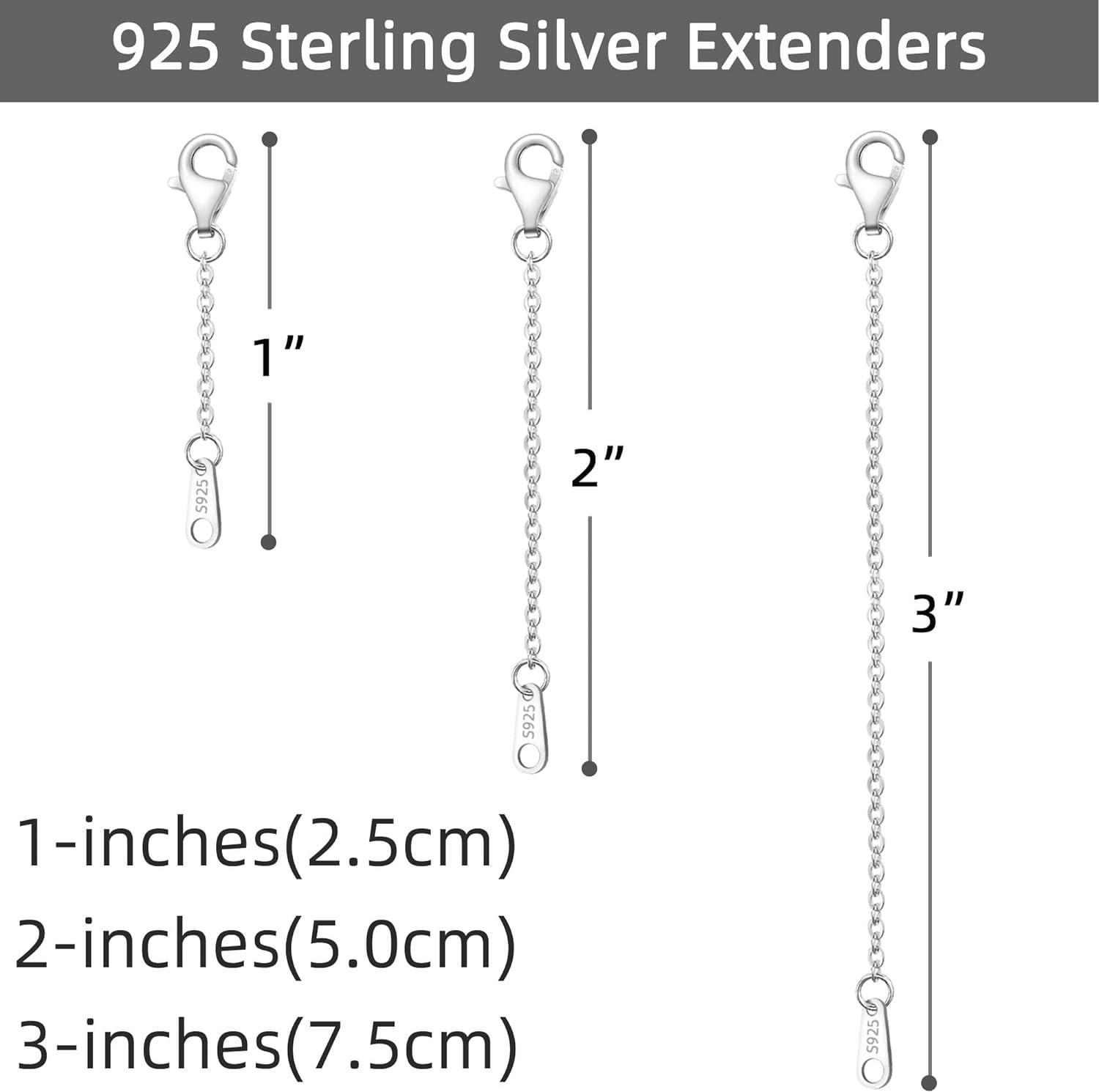 VANBARIS Sterling Silver Necklace Extenders for Women Silver Chain 3 Piece