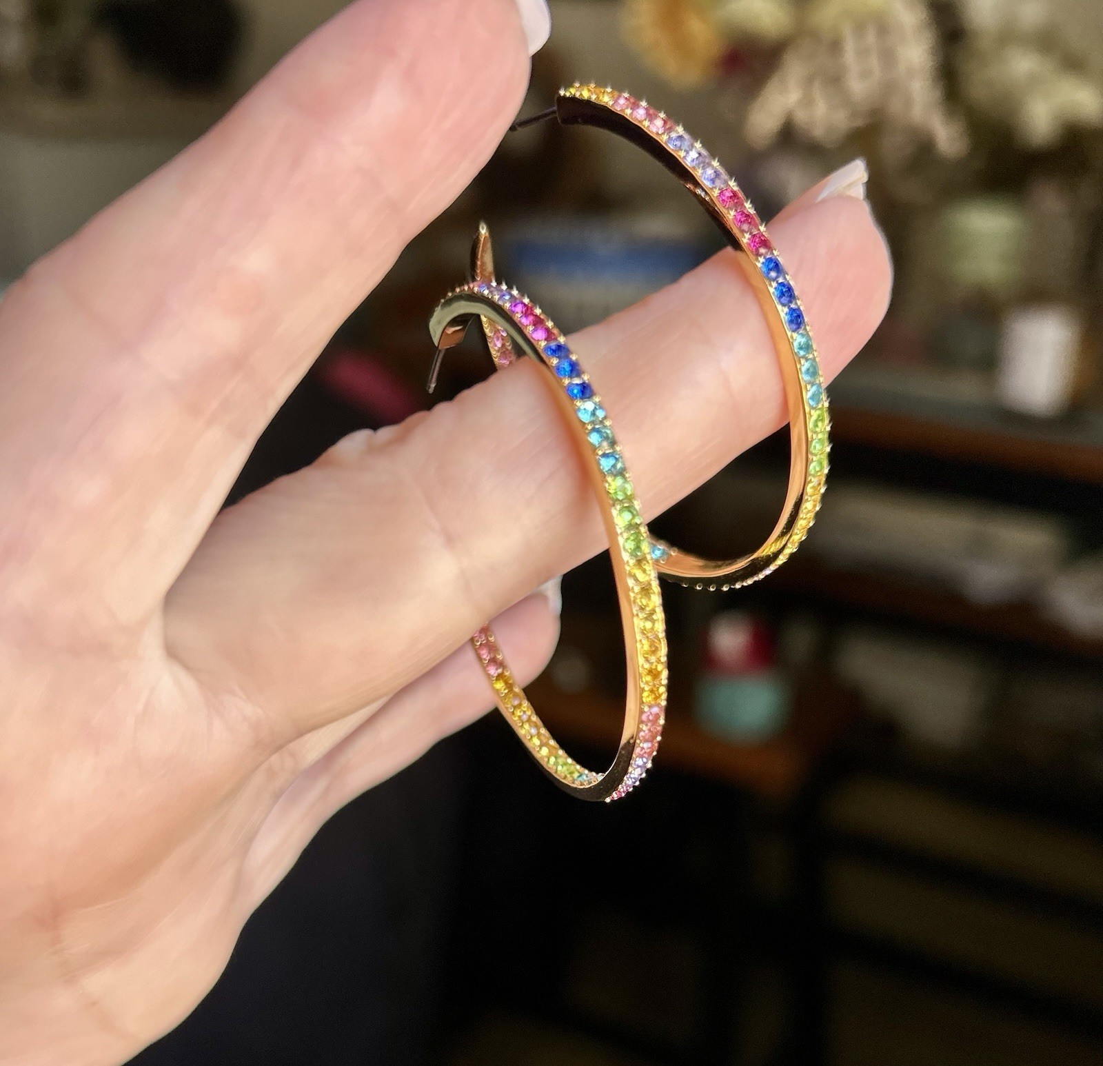 Kurt Geiger London Pavé Rainbow Hoop Earrings Gold Tone Multicolor Crystal