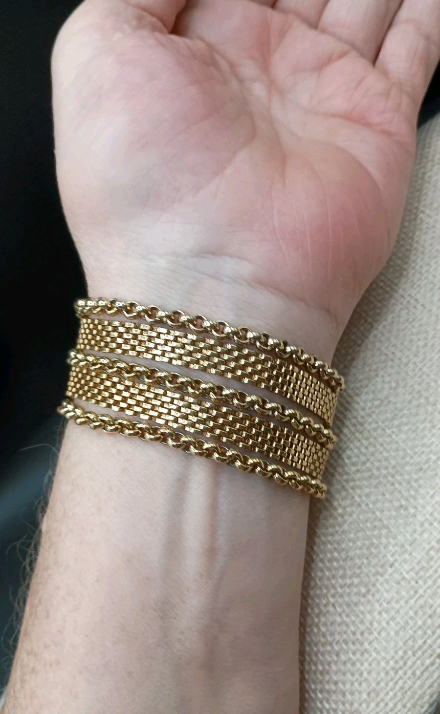 Vintage Reinad Gold Tone Mesh Wide Bracelet 7.5″ Multi Strand Push Lock