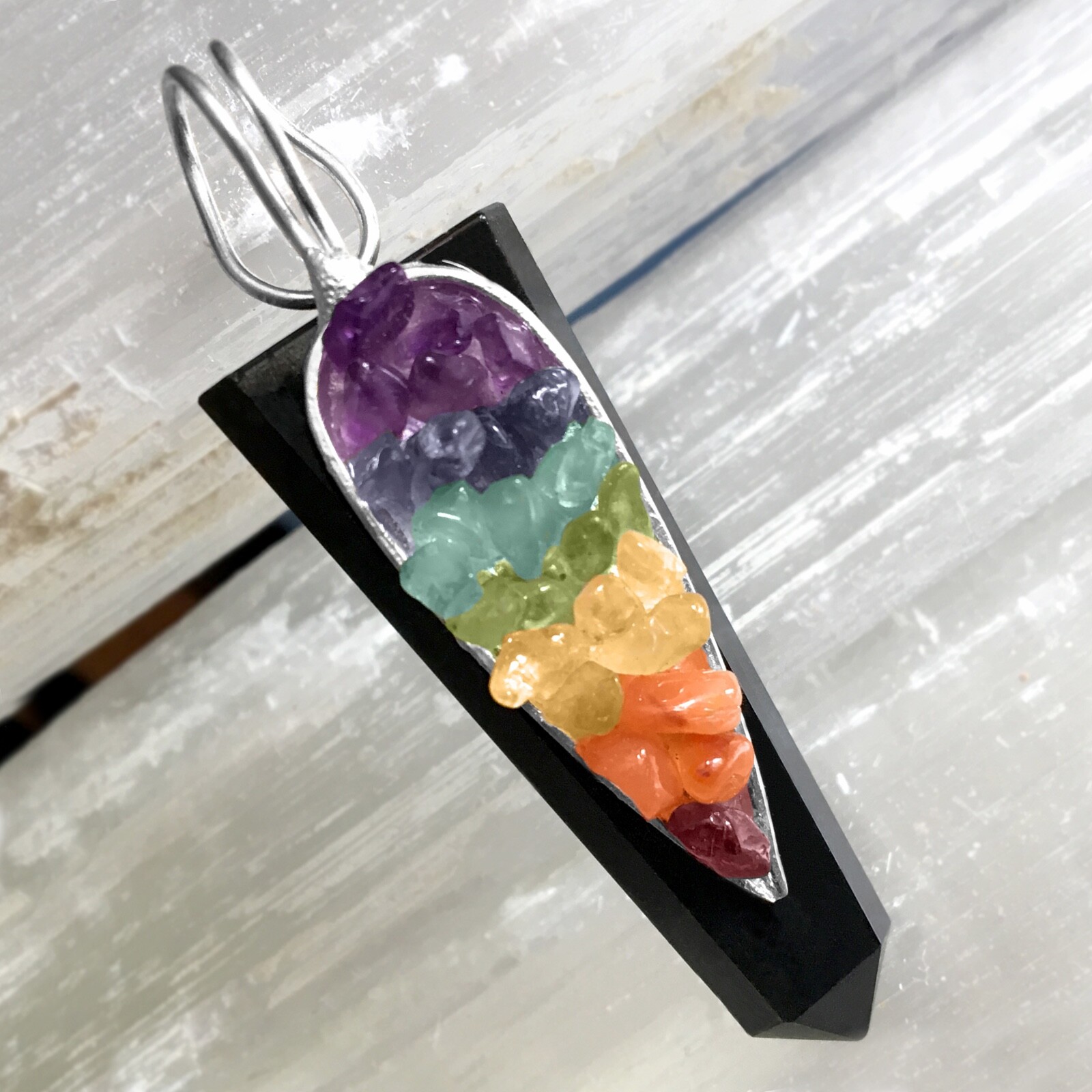 Black Tourmaline Crystal Chakra Pendant LARGE Sterling Silver Necklace CHARGED
