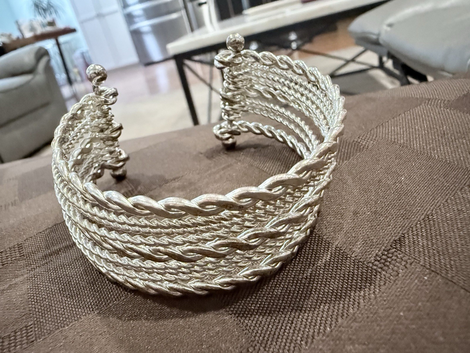 Beautiful Vintage Silver Tone Multi-Strand Twisted Rope Open Cuff Bangle 40g