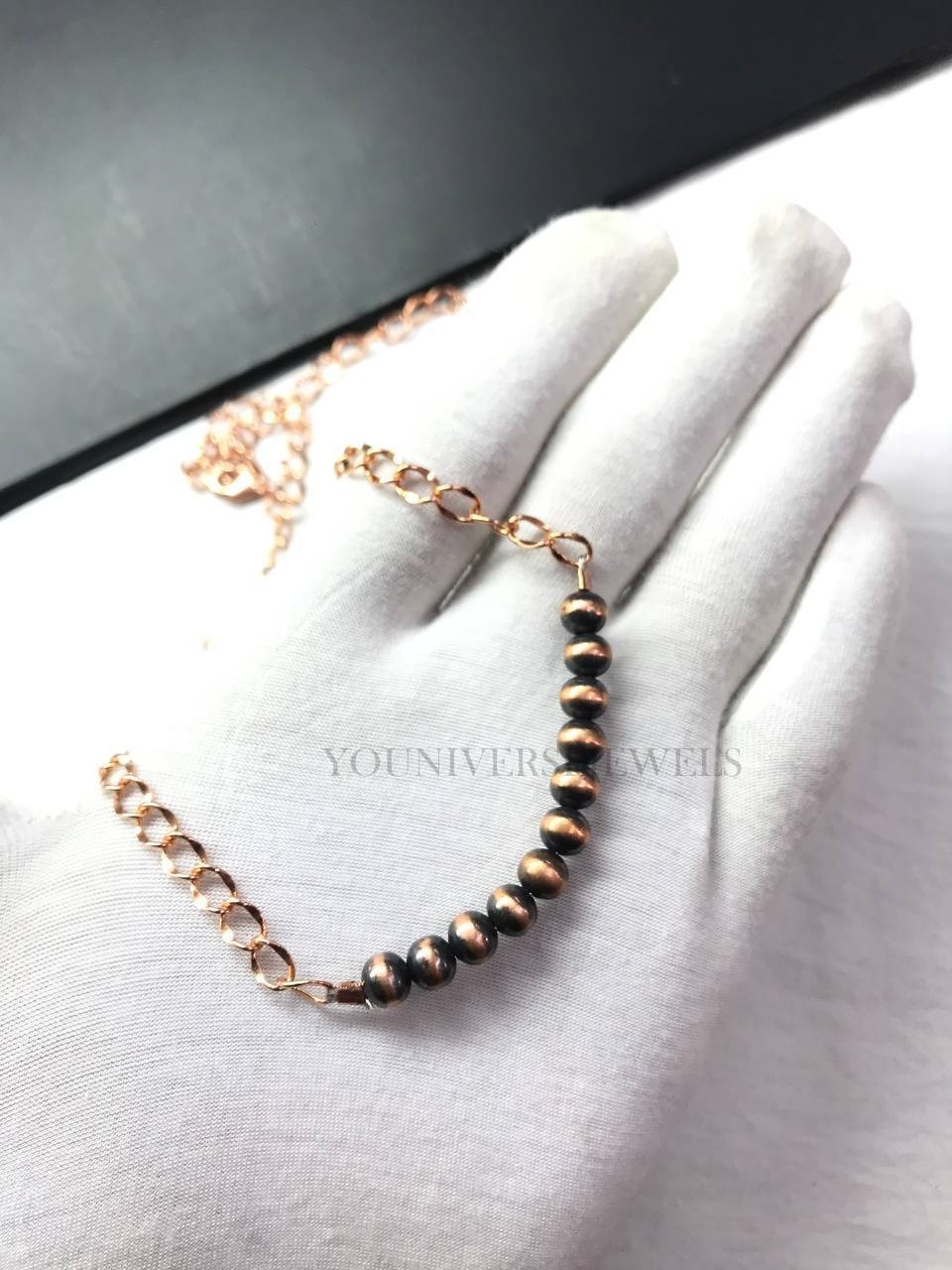 6MM Copper Pearl Beads Handmade Chain Necklace Minimal Beaded Jewelry, Gift Her