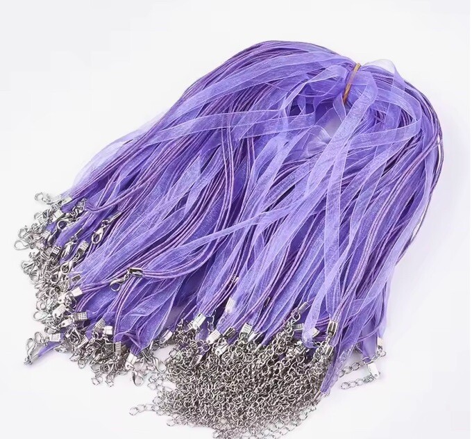 ORGANZA RIBBON CORD NECKLACE 17-18″ CHOOSE COLOR Purple Pink Black Burgundy More