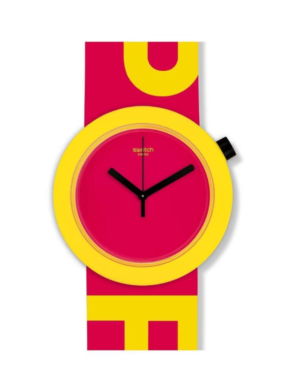 NEW SWISS LIMITED EDITION SWATCH PNJ100 POPTASTIC UNISEX 45MM YELLOW RED BLACK