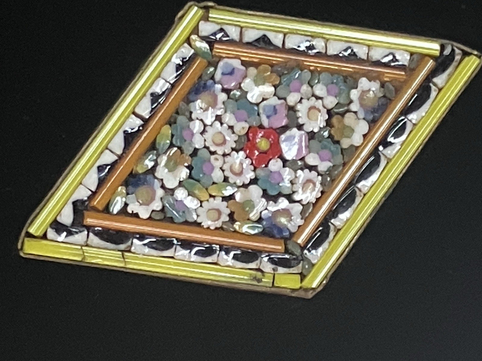 Vintage Micro Mosaic Pin In vibrant Colors Made in Italy