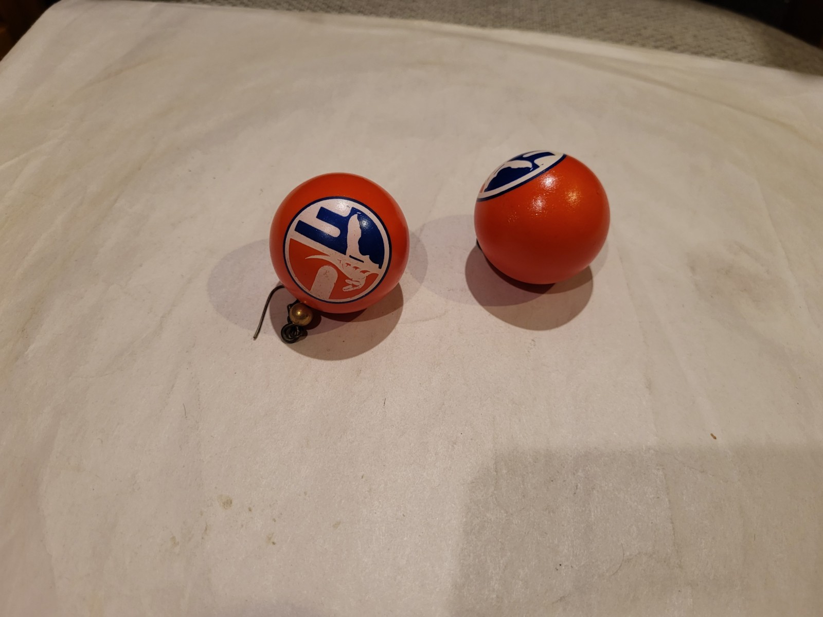 Lot of 2 Custom Earrings – Orange Fishing Bobber Logo & Red/Blue Alligator Drops