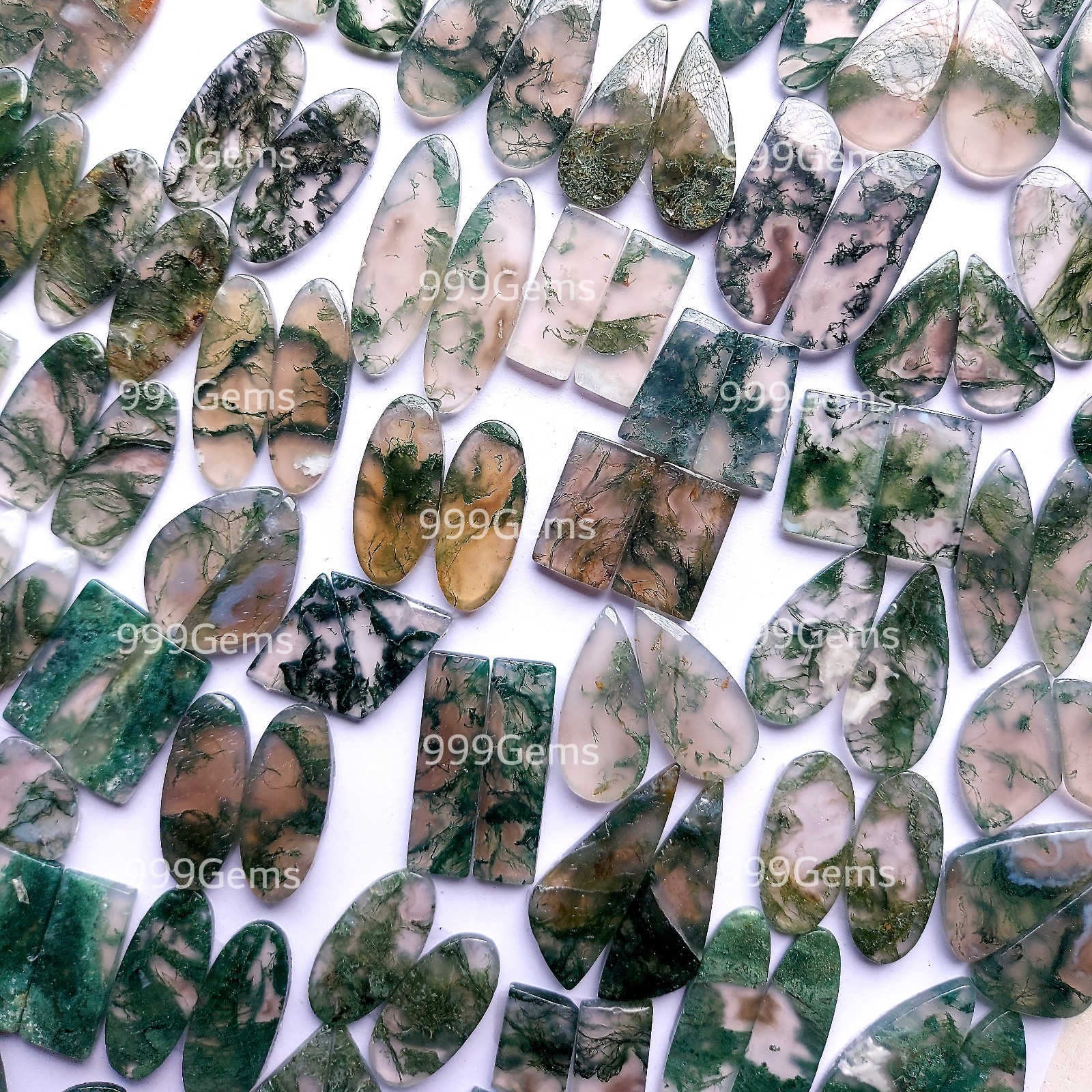 100 Cts Genuine Moss Agate Matched Cab Pair Lot Jewelry Designers Loose Gemstone