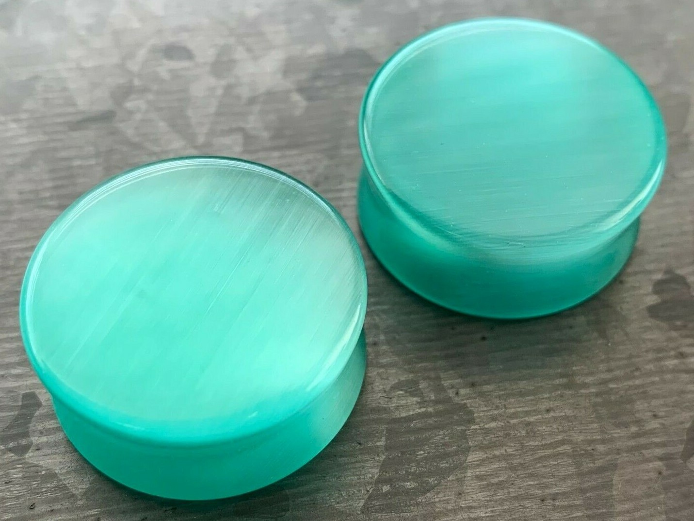 PAIR Sea Foam Green Cat Eye Stone Plugs Double Flare Gauges
