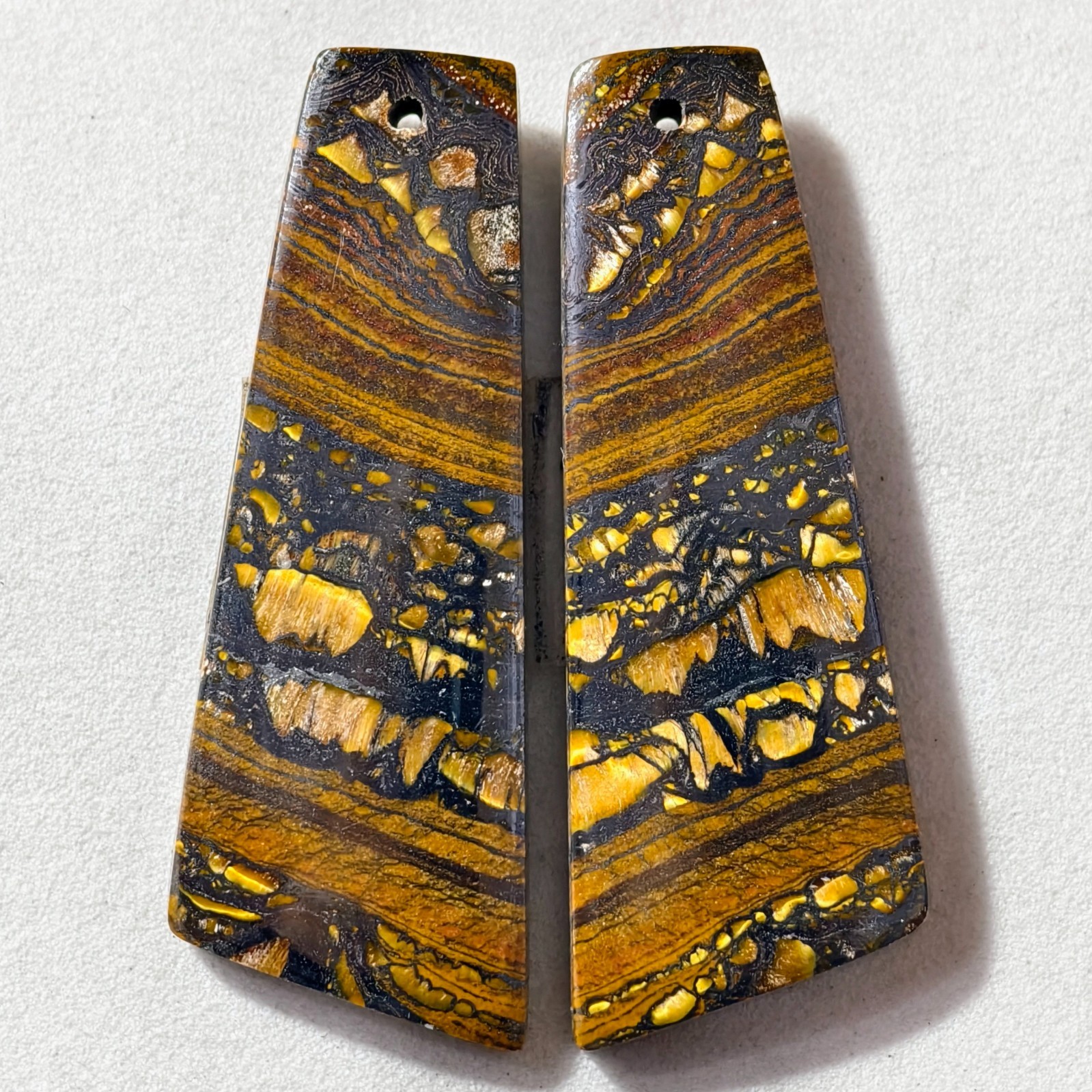 56 Cts Natural Iron Tiger Eye Drilled Pair Cabochon Gemstone 42.5 X 15.1 MM