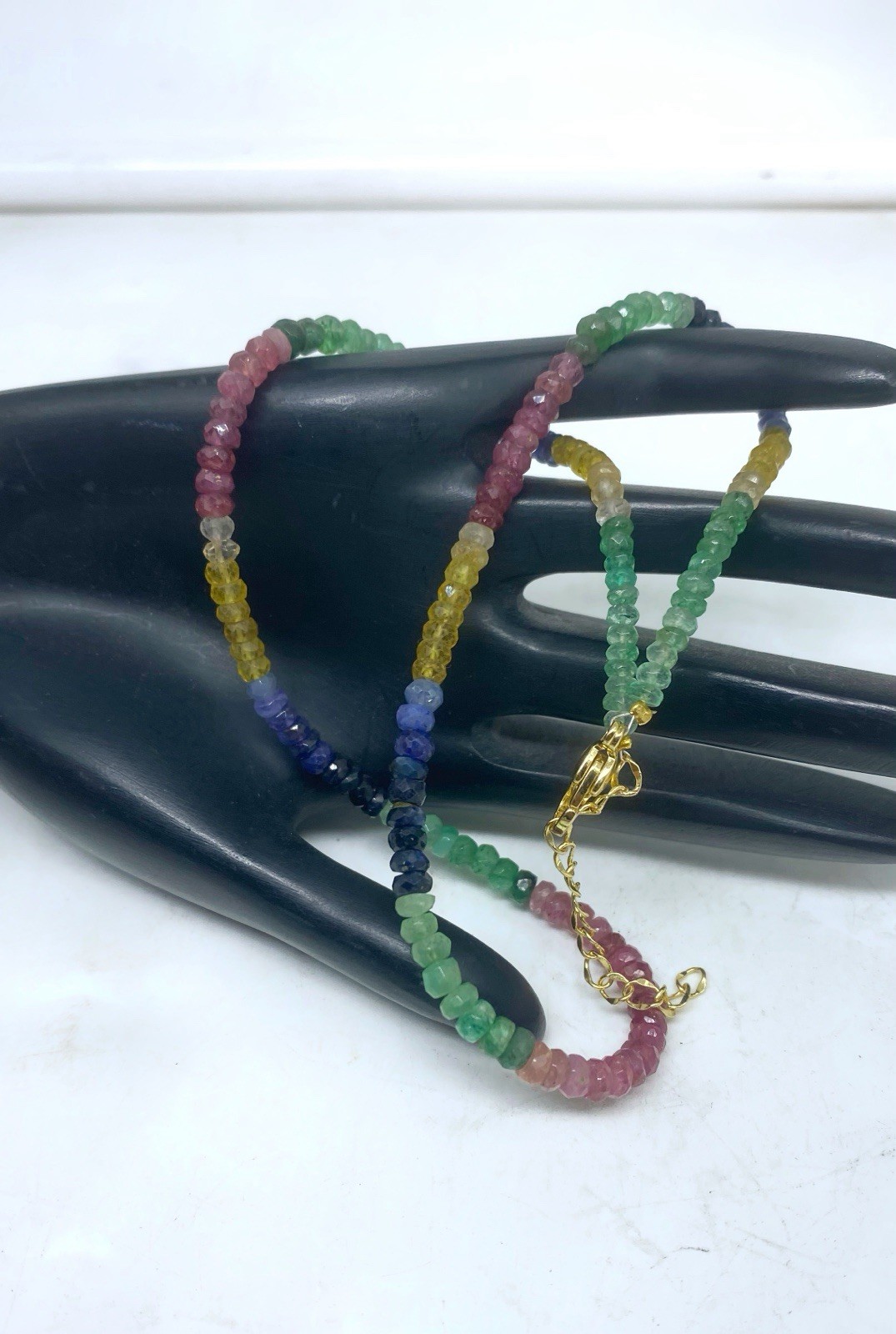 Elegant Multi Sapphire Necklace 20” 4-5mm Faceted Beads Gold Jewelry
