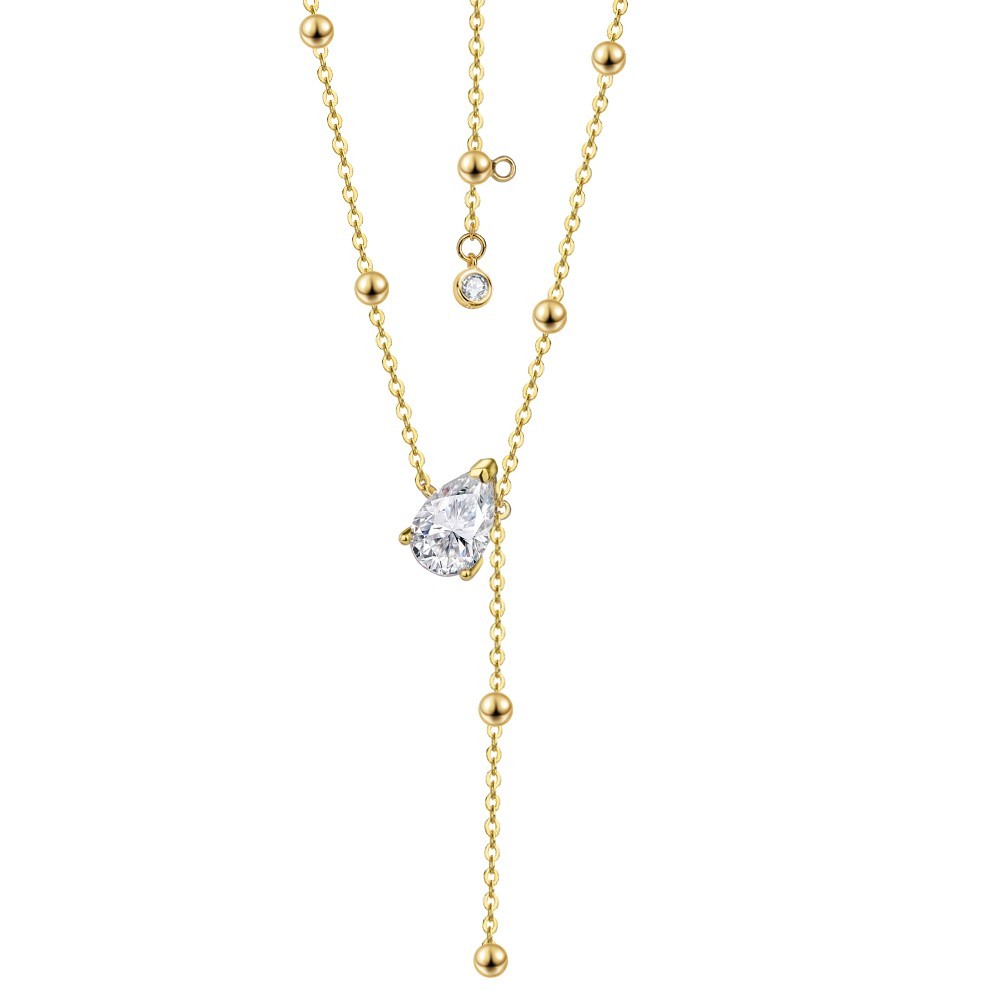 1-3CT Pear Cut Real Moissanite Tassel Pendant Necklace 925 Sterling Silver Chain