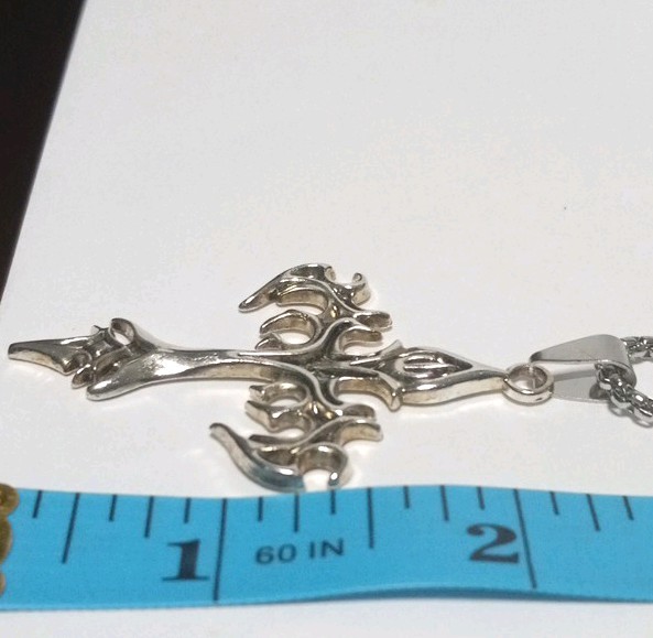 Gothic Cross Charm Pendant Necklace Silver Tone Cable Chain Lobster Clasp
