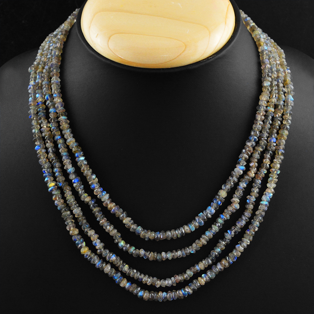 277.00 CTS NATURAL UNTREATED 4 LINE LABRADORITE FACETED BEADS NECKLACE (RS)