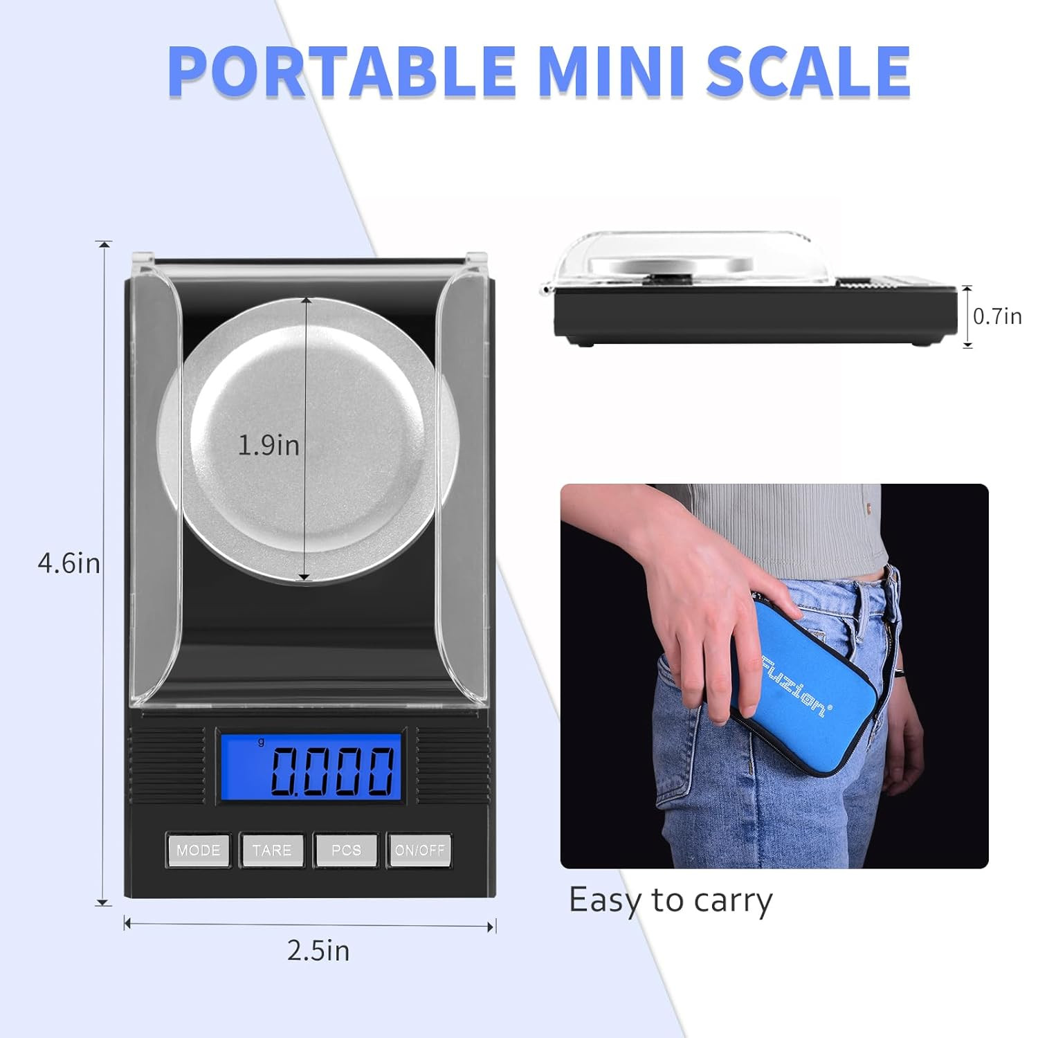 Fuzion Milligram Scale 50G/0.001G, Portable Jewelry Scale .001 Gram Accuracy, Mg