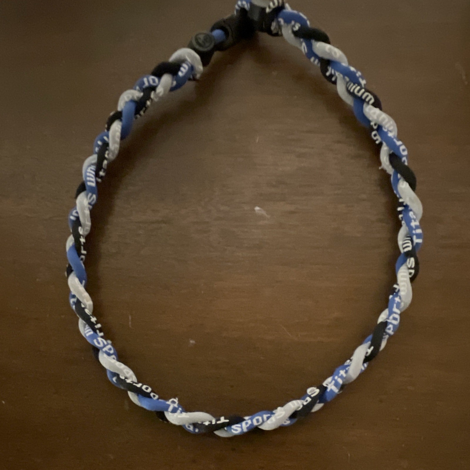 Braided Fabric Choker Necklace Blue Black White Adjustable Slide, Sports