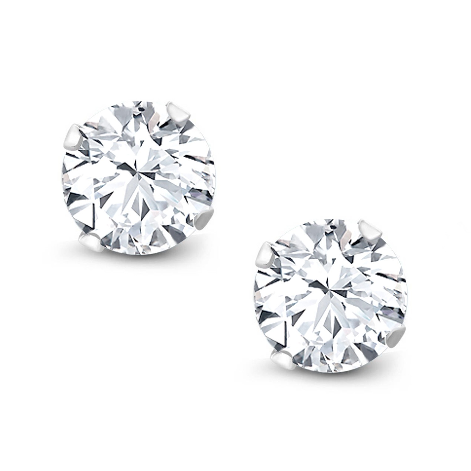 925 Sterling Silver White Cubic Zirconia CZ Stud Earrings For Women Men | 2.00