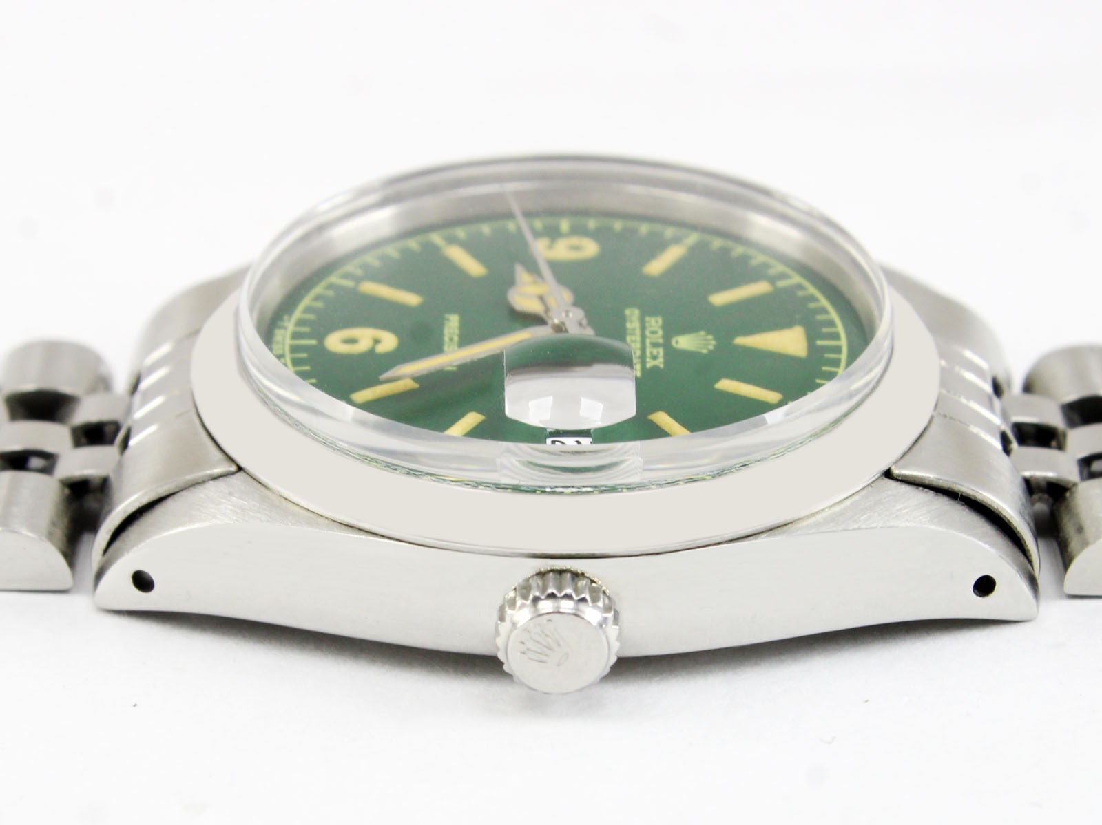 Vintage Rolex Oysterdate Precision Green Dial 34mm Men Steel Watch Ref 6694