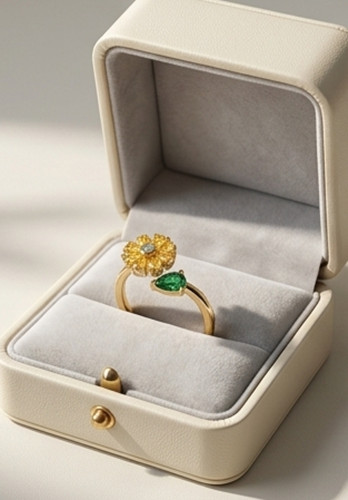 3ct Pear Simulated Green EmeraldCz Sunflower Bypass Ring 14k Rose Gold Plated