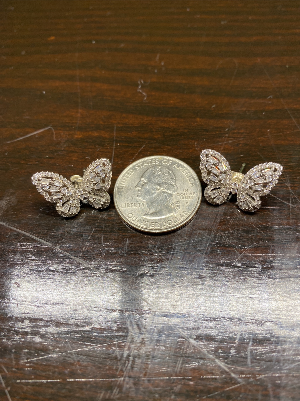 FUZION FZN DESIGNER PAVE HALO CZ BUTTERFLY STERLING SILVER 925 EARRINGS