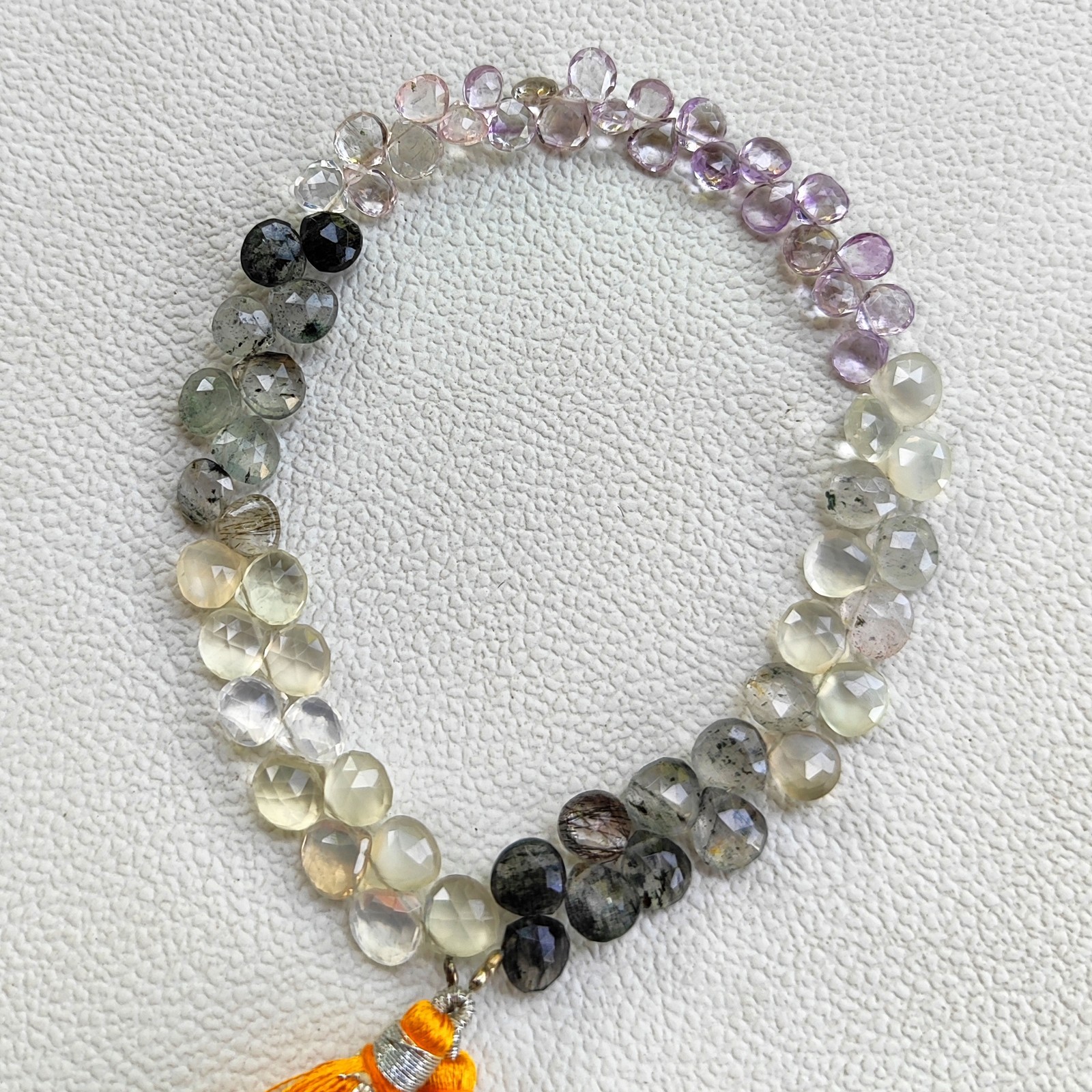 Brazil Super Seven & Rutile Quartz Gems 5-7mm Faceted Briolette Beads 9″ Strand