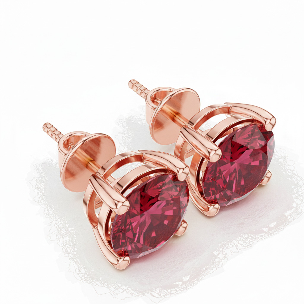 Natural 8.00 MM Round Certified Mogok Red Ruby Gemstone Prong Stud 14K Gold Over