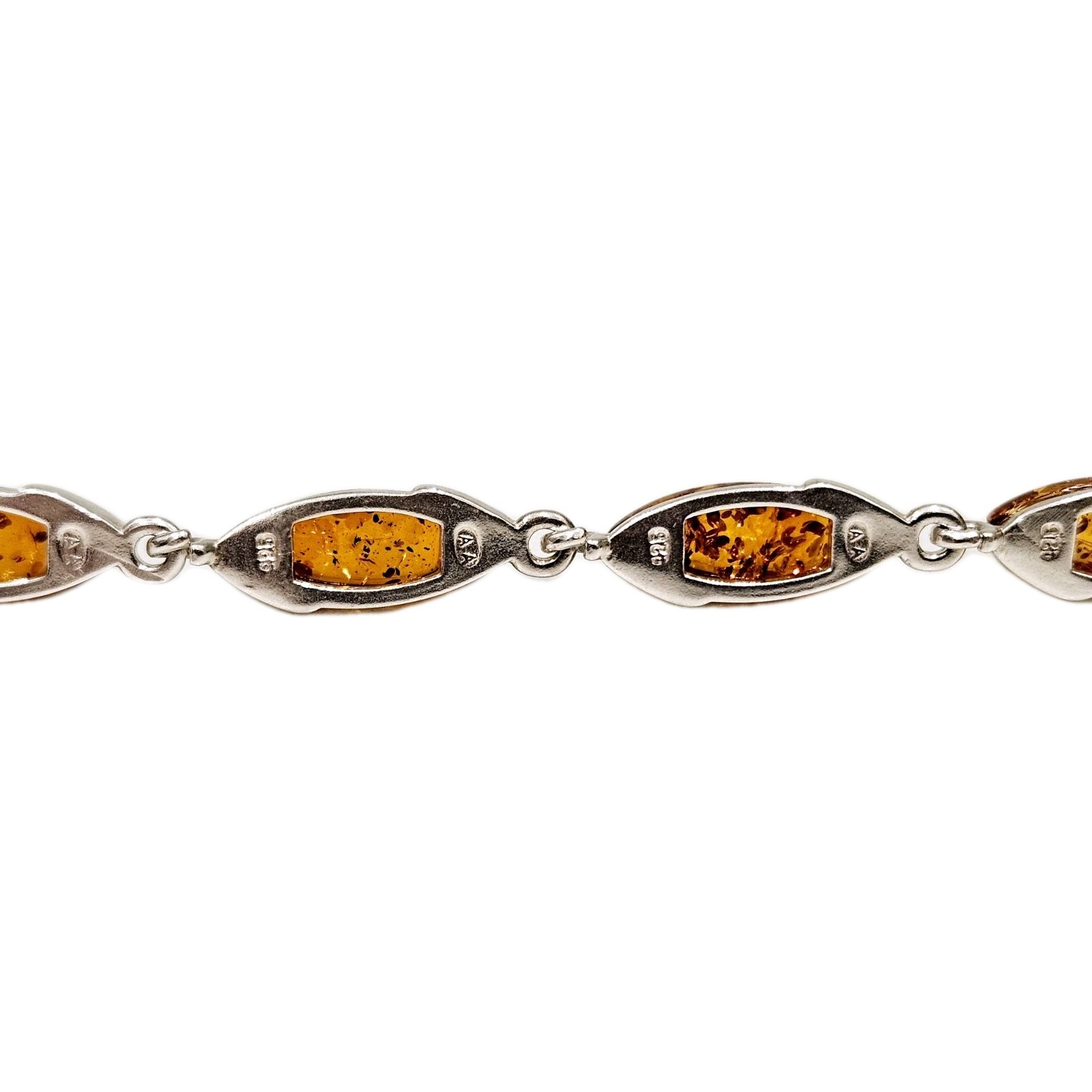 NEW Italian Amber & Silver Bracelet 8″ Long Oval Cognac Stones 925 Sterling