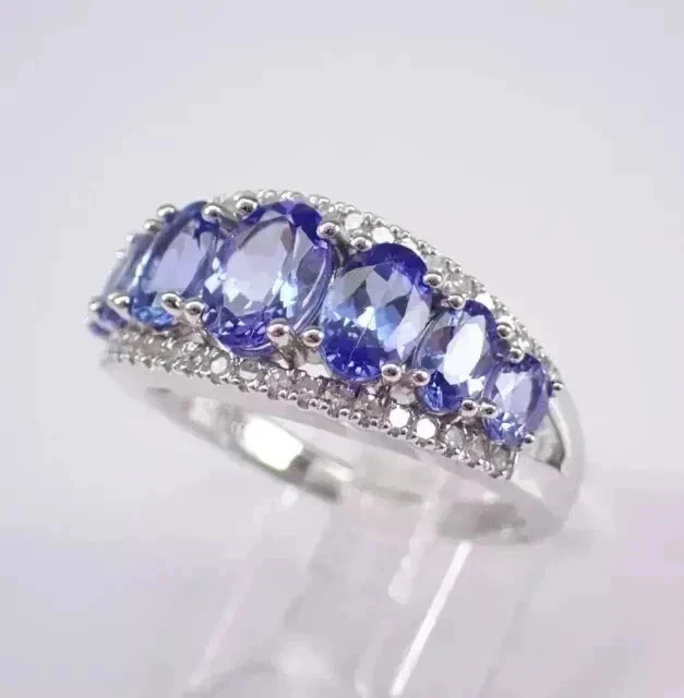2.50Ct Oval Cut Lab Created Tanzanite Wedding Band Ring 14K White Gold Plated