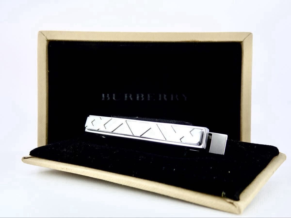 BURBERRY Box Glen Check Silver Burberry Tie Pin Tie Bar 7 2 143