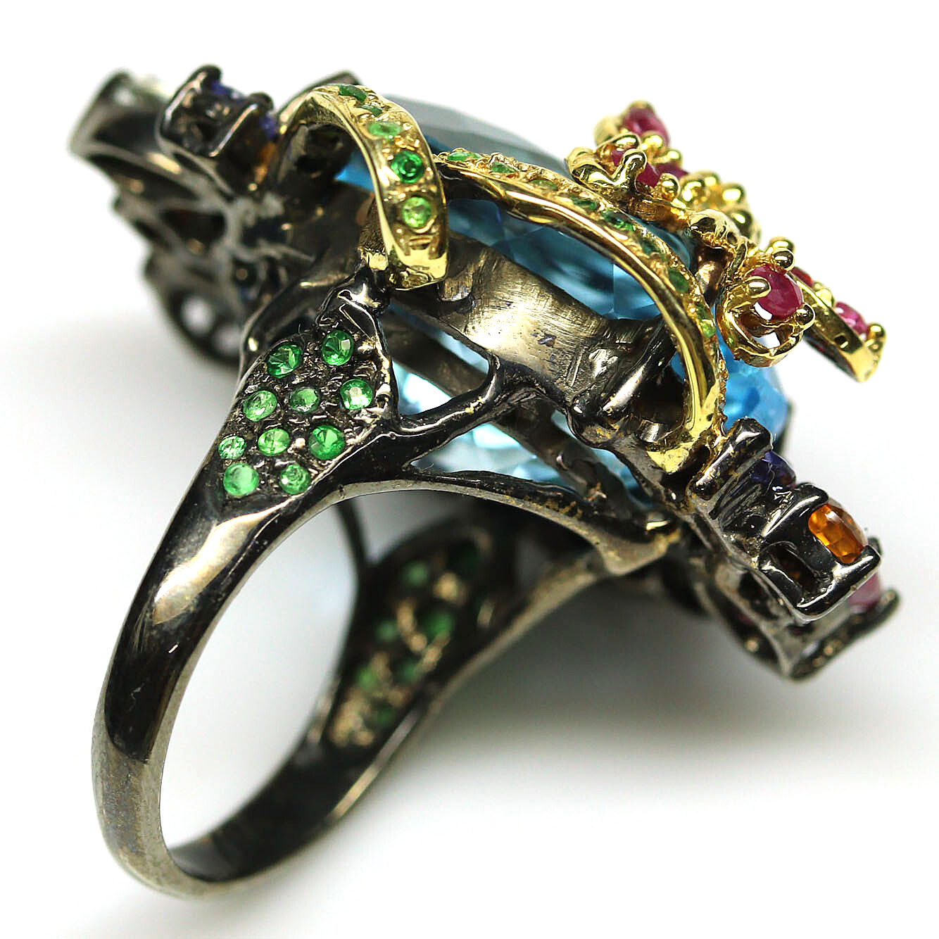 925 Silver Sky Blue Topaz, Zircon, Ruby, Tanzanite,.. Jewelry Ring Size 6.75