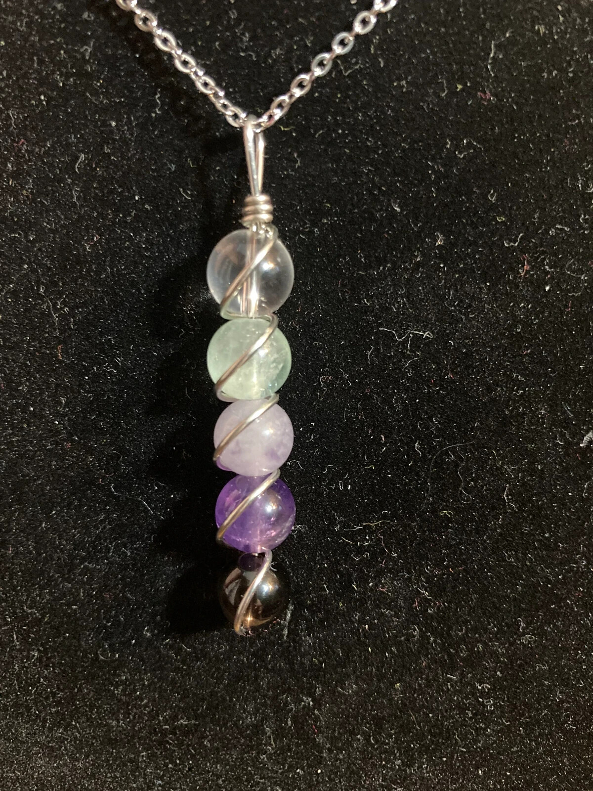 Chemo & Radiation Support copper wire wrapped pendant necklace Rainbow Fluorite