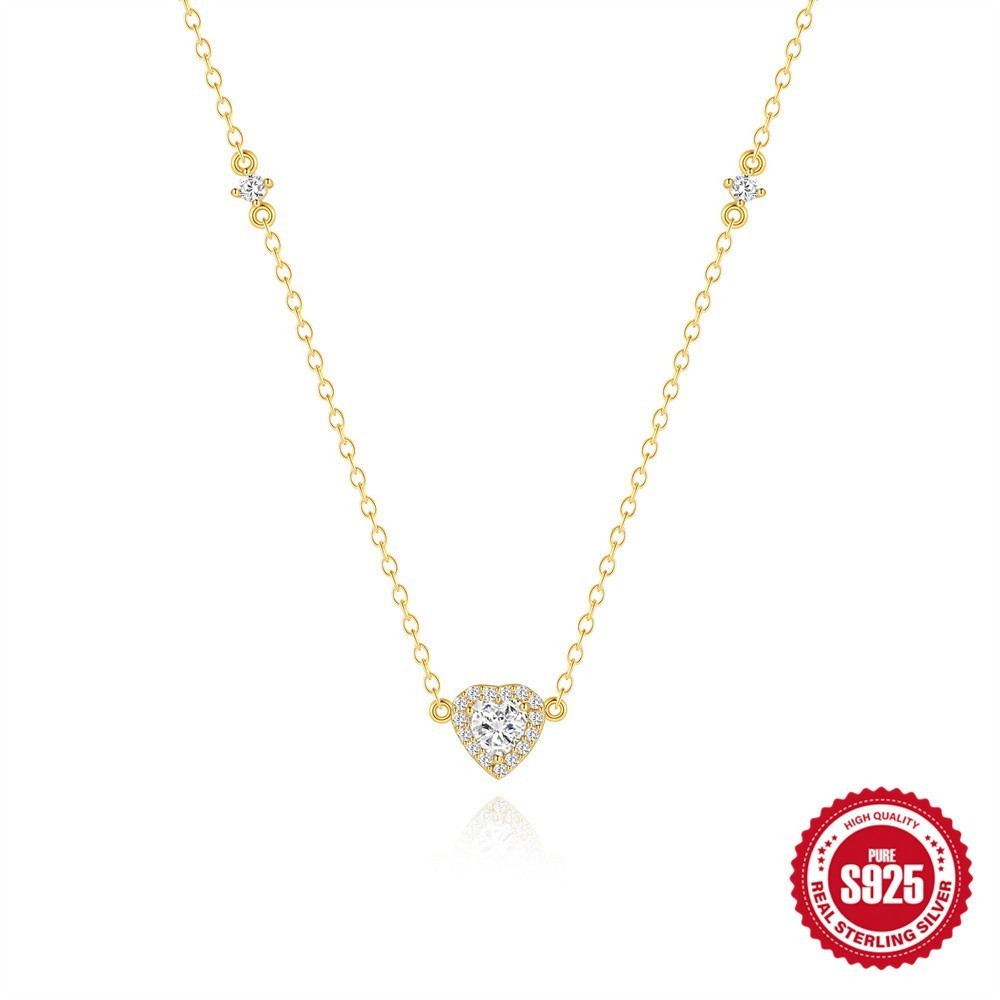 Gold Plated 925 Sterling Silver CZ Heart Pendant Necklace for Women