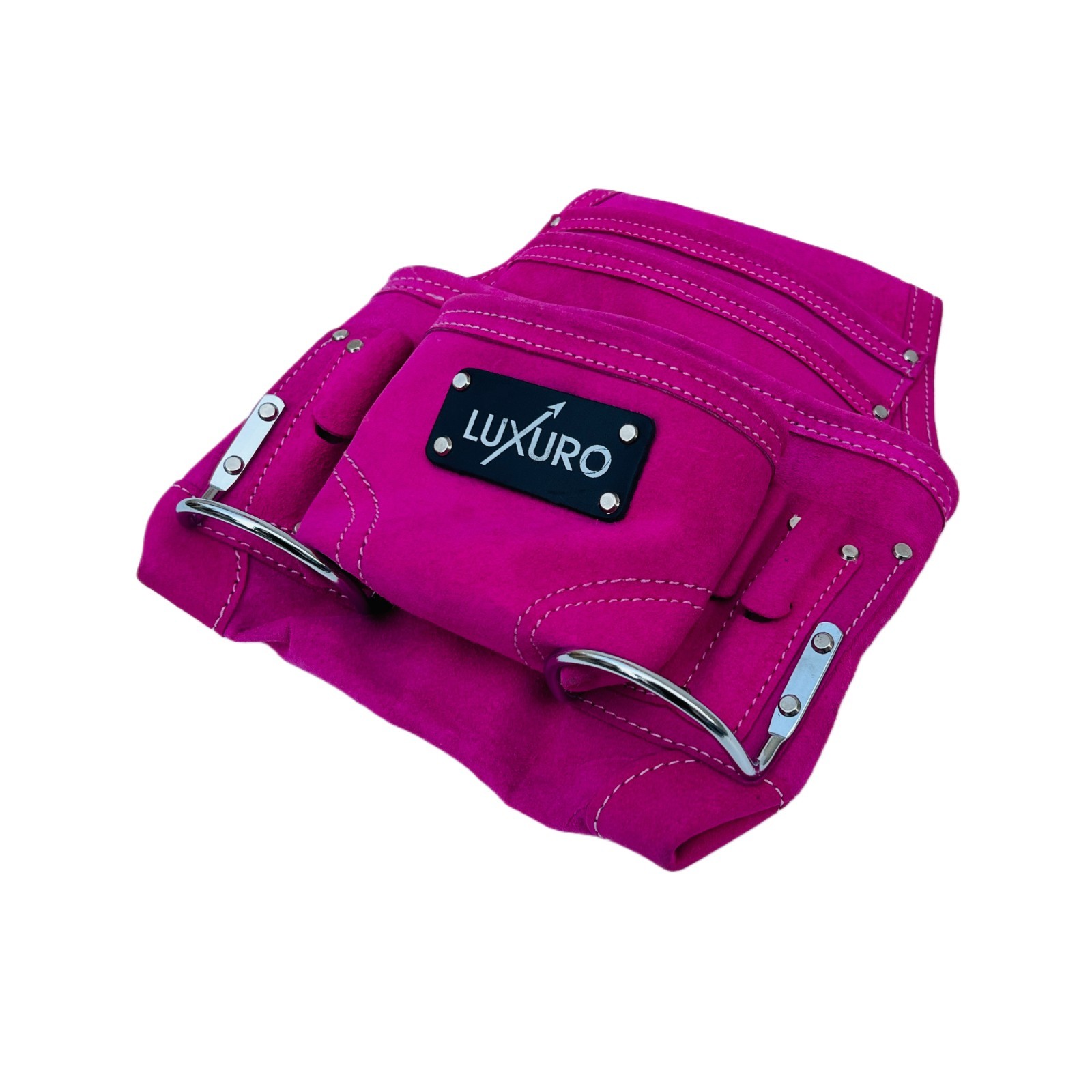 Pink Leather Tool Pouch – 10 Pocket Carpenter & Construction Tool Bag