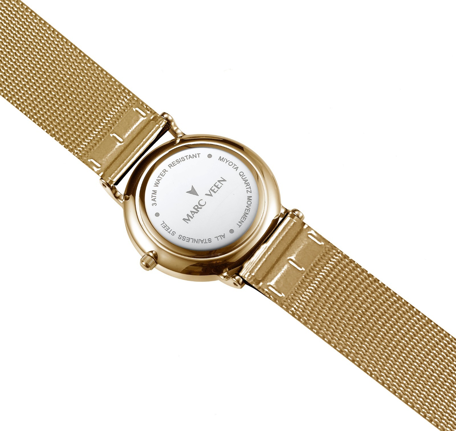 Slim Herrenuhr Gold Edelstahl goldene Milanaise Armbanduhr flach Strichindizes