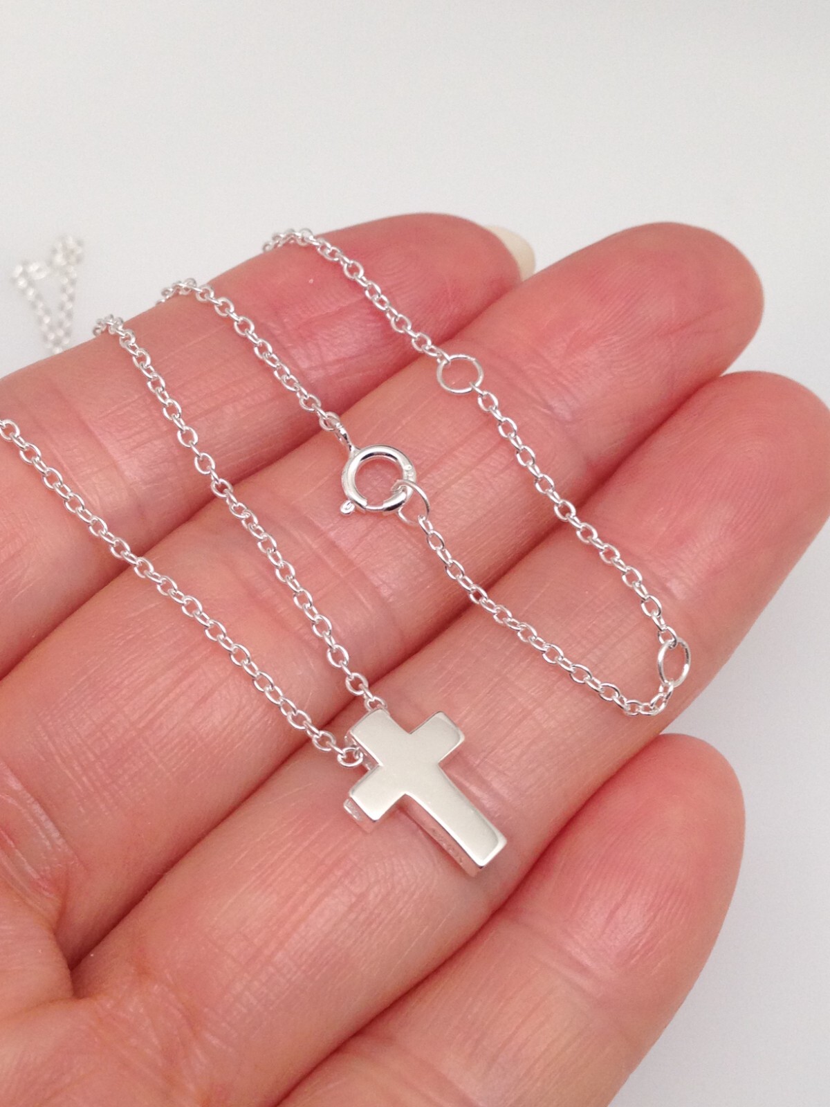 Sterling Silver 925 Small Tiny Plain Cross Pendant Necklace Slide 11mm 18″ Women