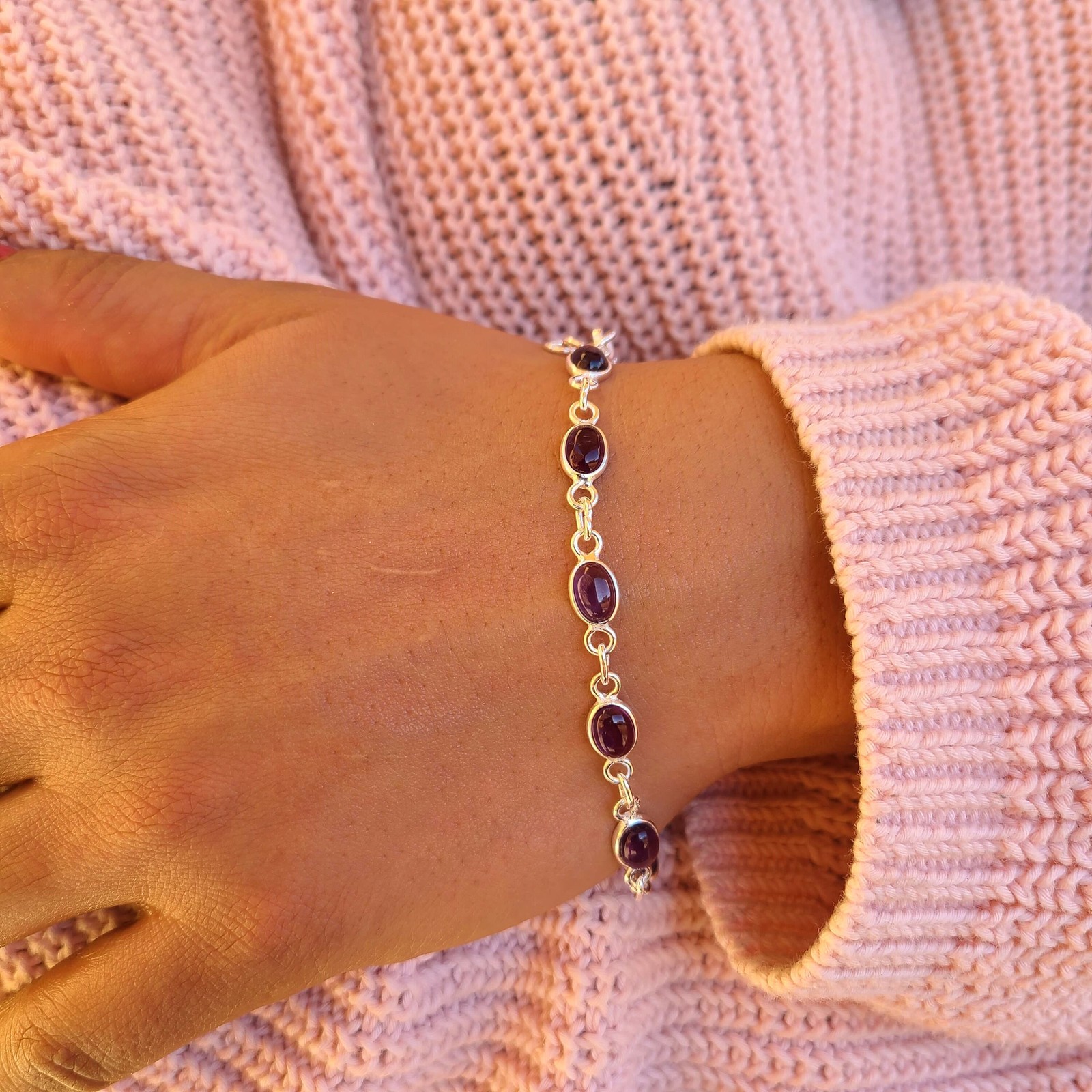 Genuine Amethyst Bracelet 925 Sterling Silver | Healing Boho Gemstone Jewelry