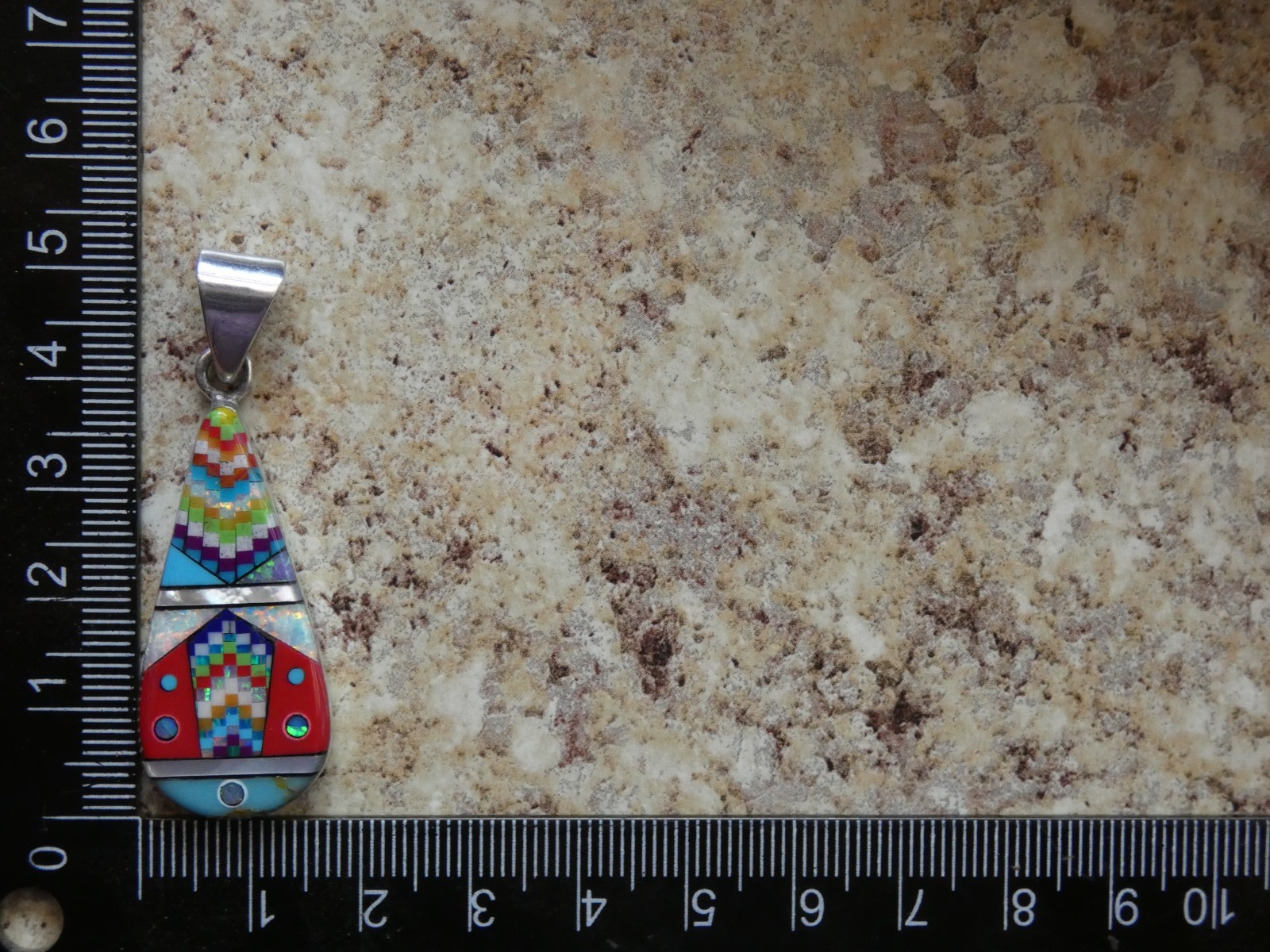 Southwestern Mosiac Gemstone Opal Aluminum Sterling Silver Alloy Pendant AS90