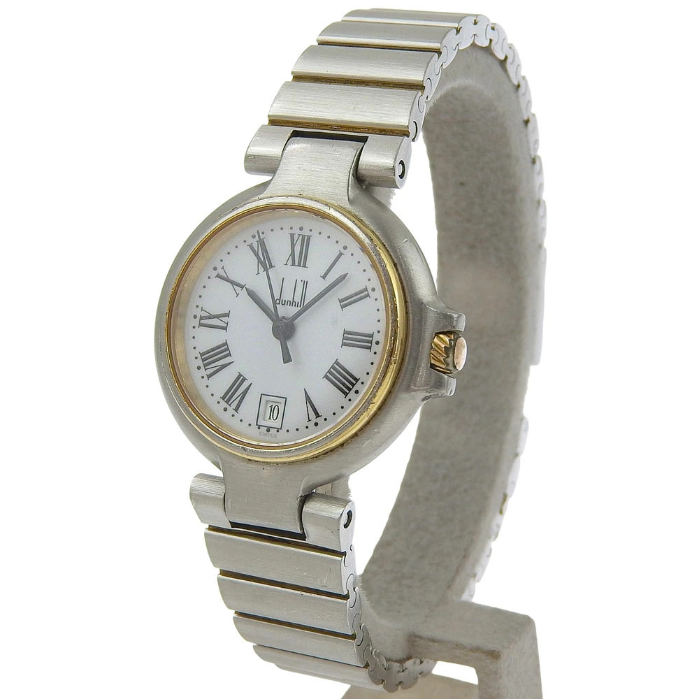 Dunhill wristwatch stainless steel quartz analog white dial ladies used