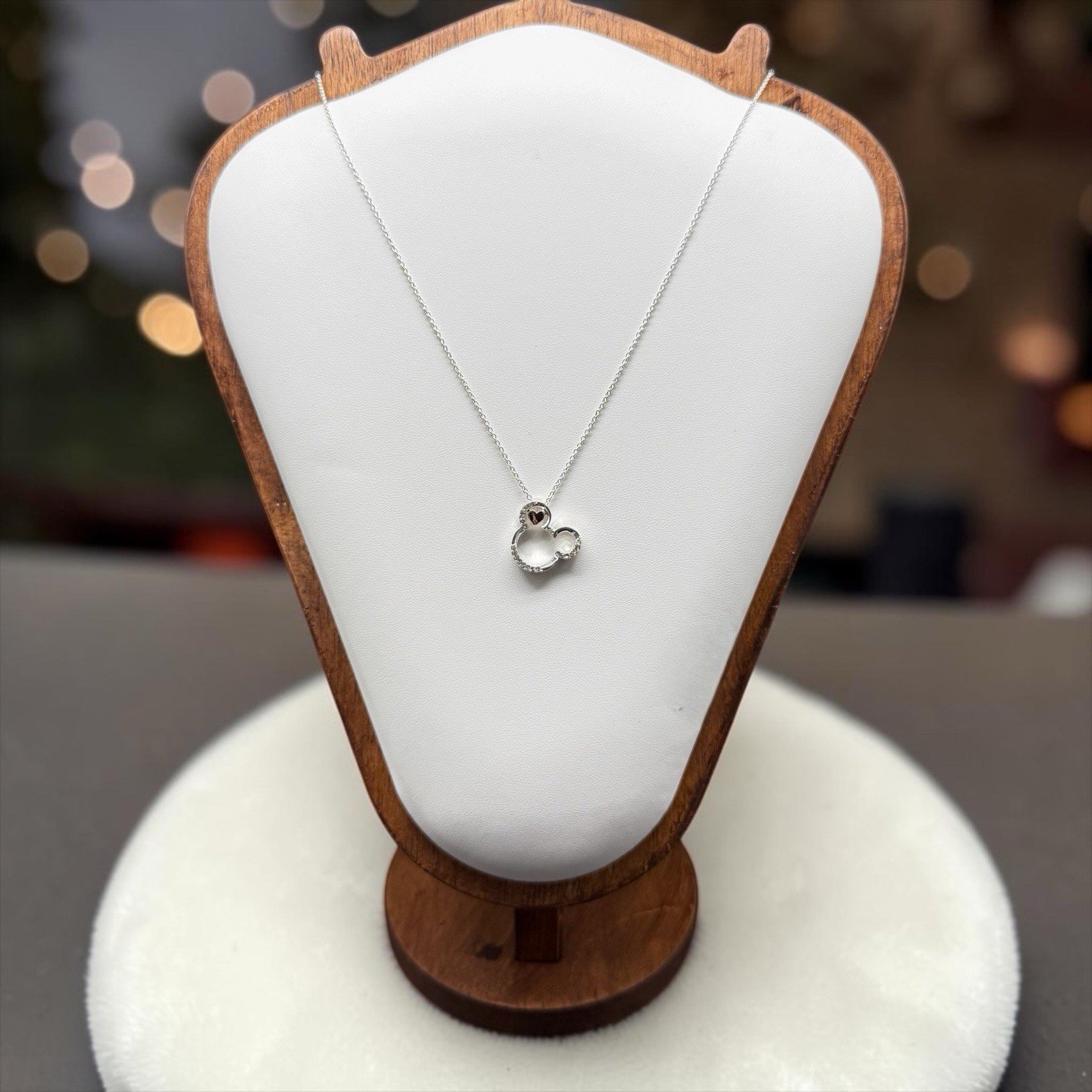 Disney I Love Mickey Pendant Necklace Fine Silver Plated Swarovski Crystal NWT