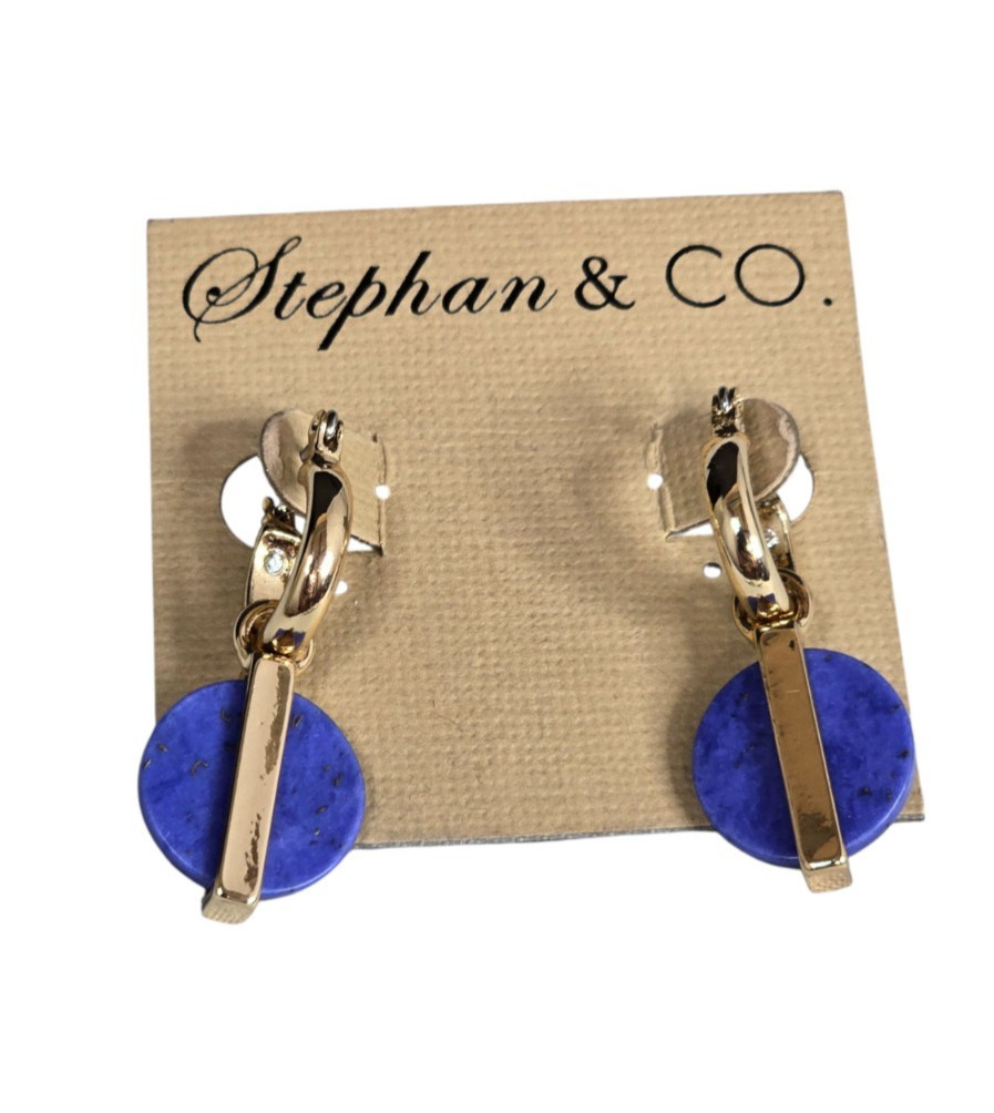 Stephan & Co Women’s Trendy Gold Tone Resin Blue Hoop Dangle Earrings NWT