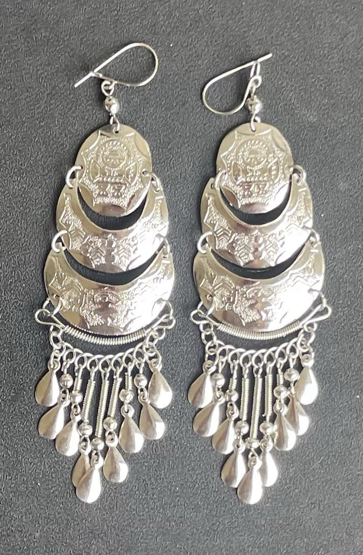 Peruvian Alpaca Silver Earrings Handmade Long Dangle Ethnic Inca Lightweight