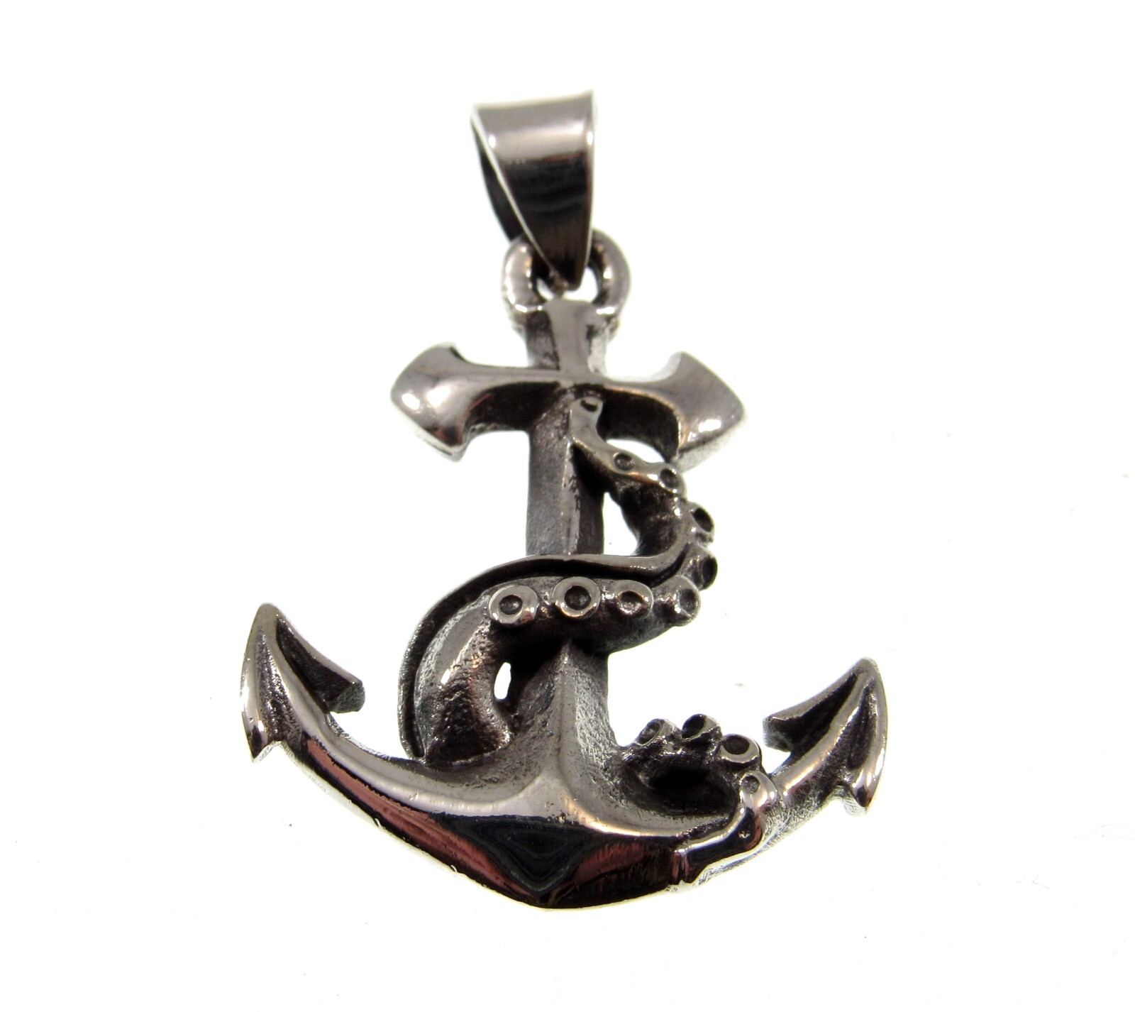 Handcrafted Solid 925 Sterling Silver Nautical Boat Anchor And Tentacle Pendant