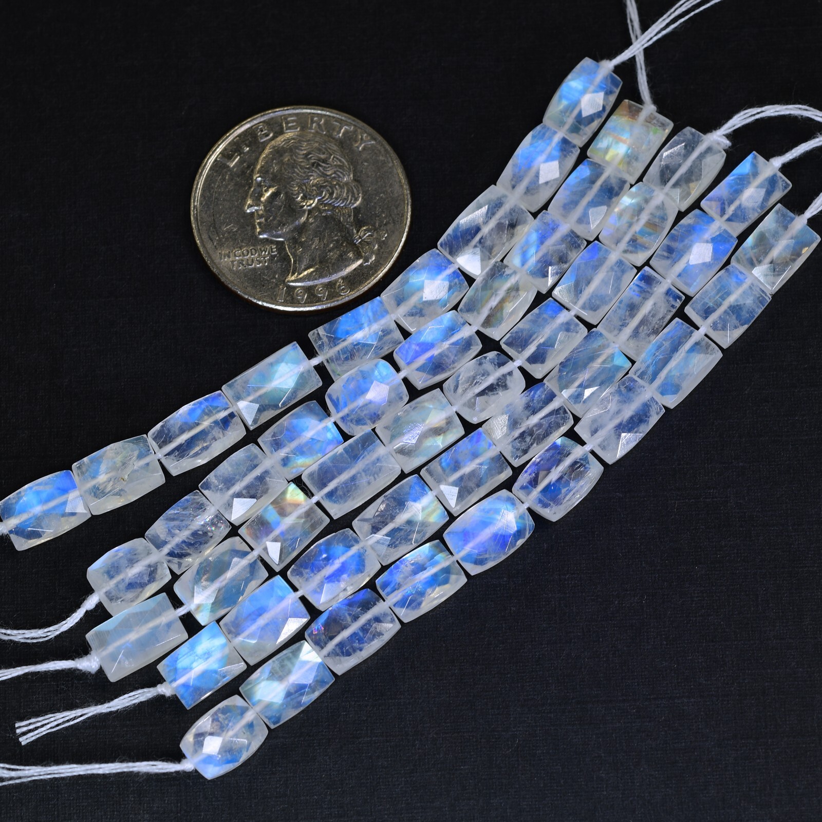 Rainbow Moonstone Faceted Tapered Rectangular Kite Center-Drilled Bead 3″