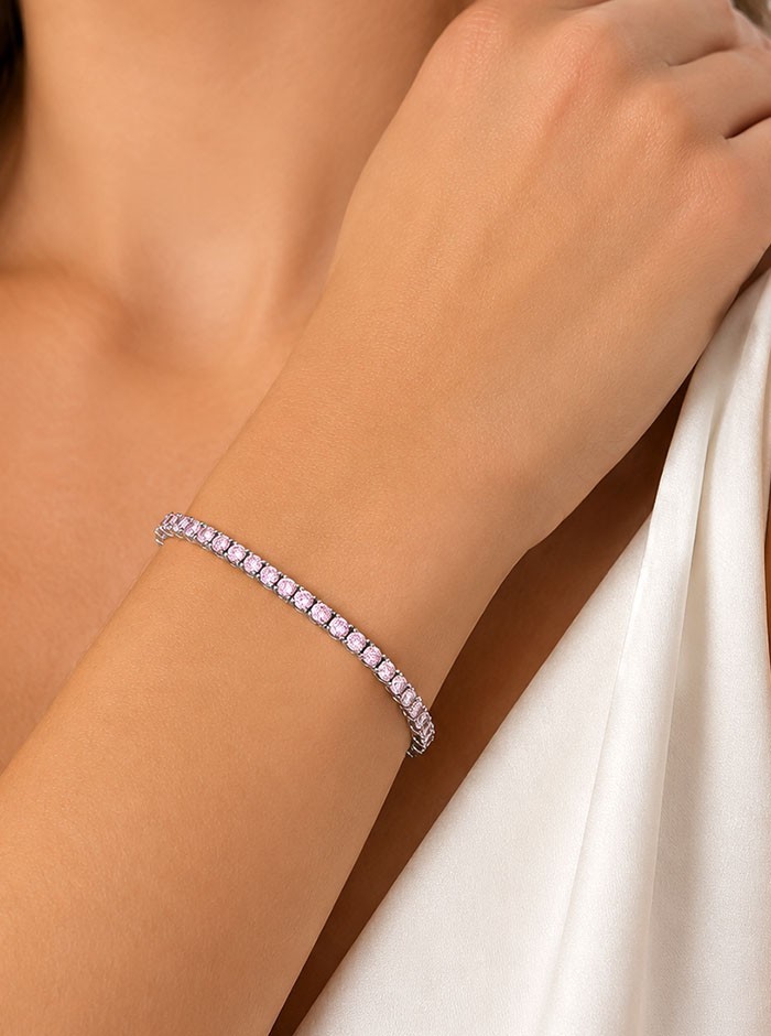 PINK SAPPHIRE 14.88 Cts TENNIS BRACELET 14K WHITE GOLD PLATED -Made in USA – NWT