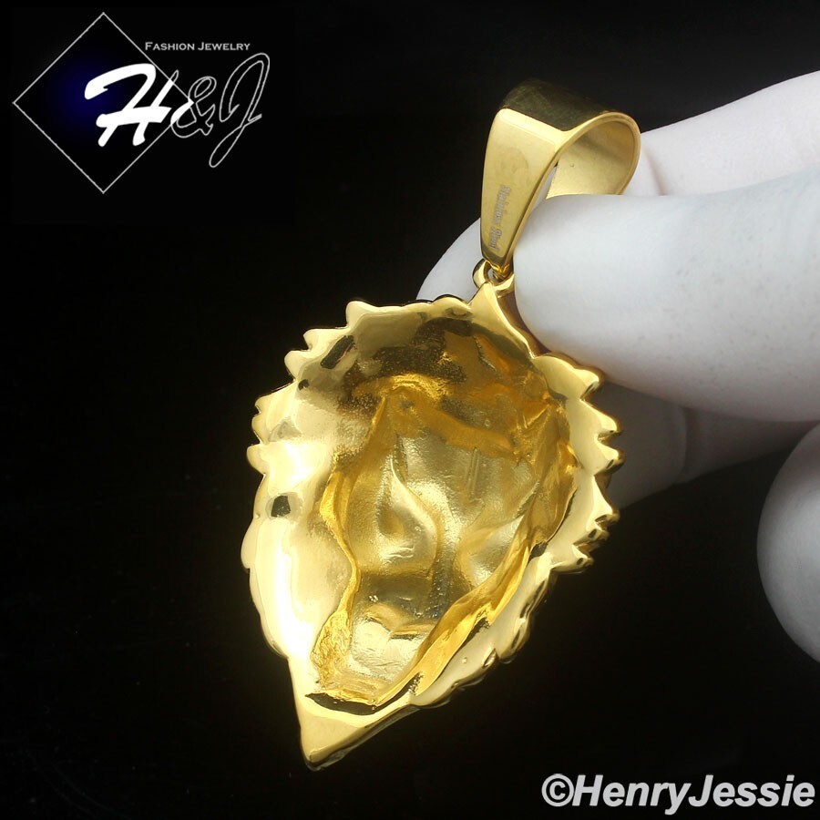 MEN’s Stainless Steel ICY Bling CZ 3D Gold Plated Lion Face Pendant*GP147