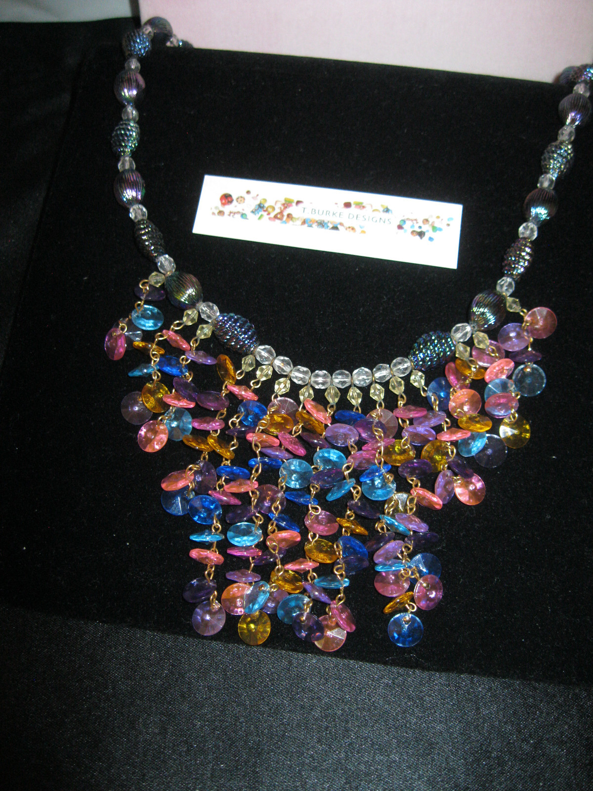 “VINTAGE ONE OF A KIND ASSORTED BEADED SPARKLING NECKLACE BY T. BURKE DESIGNS”