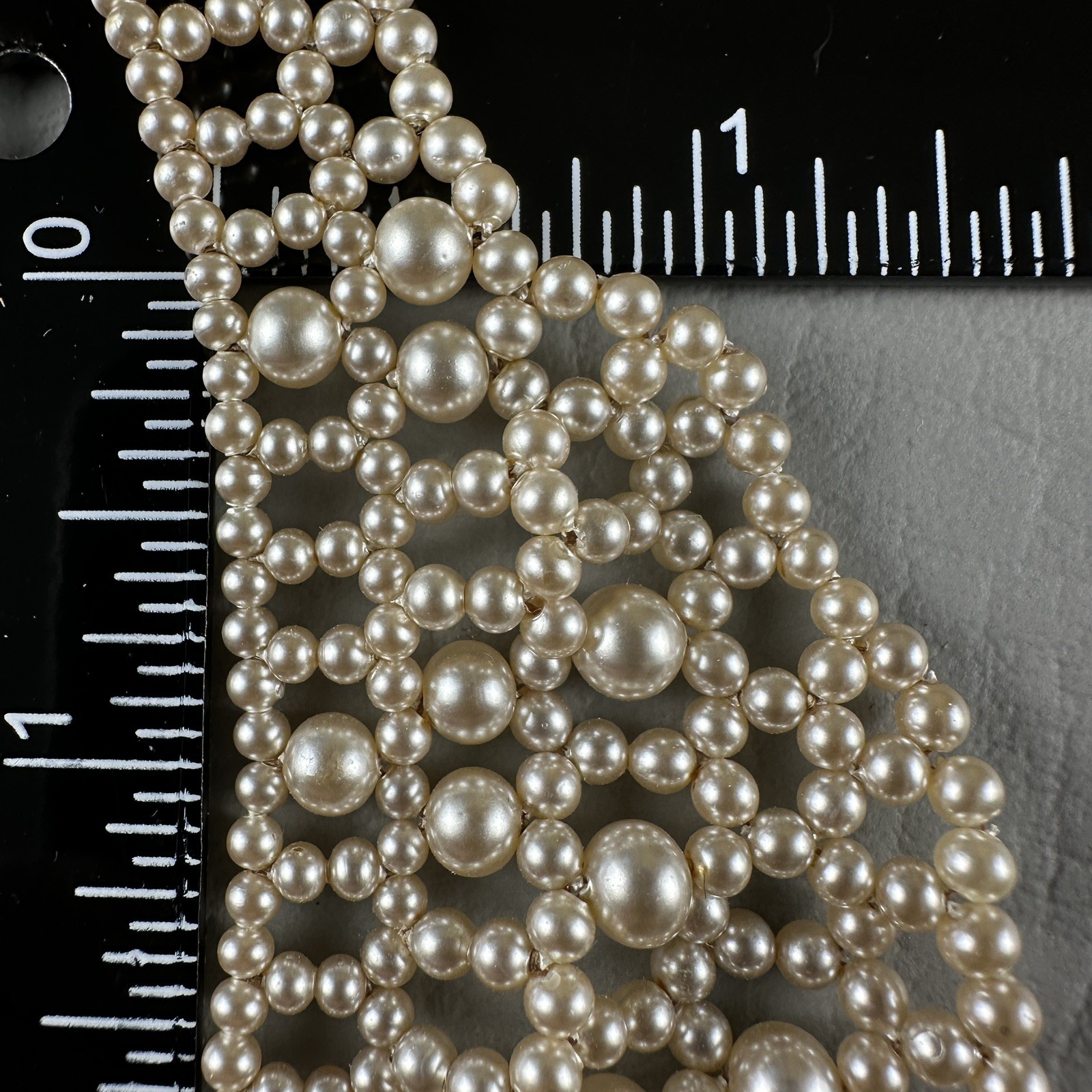 Vintage Beaded Necklace Bib Collar Choker Cream 13″