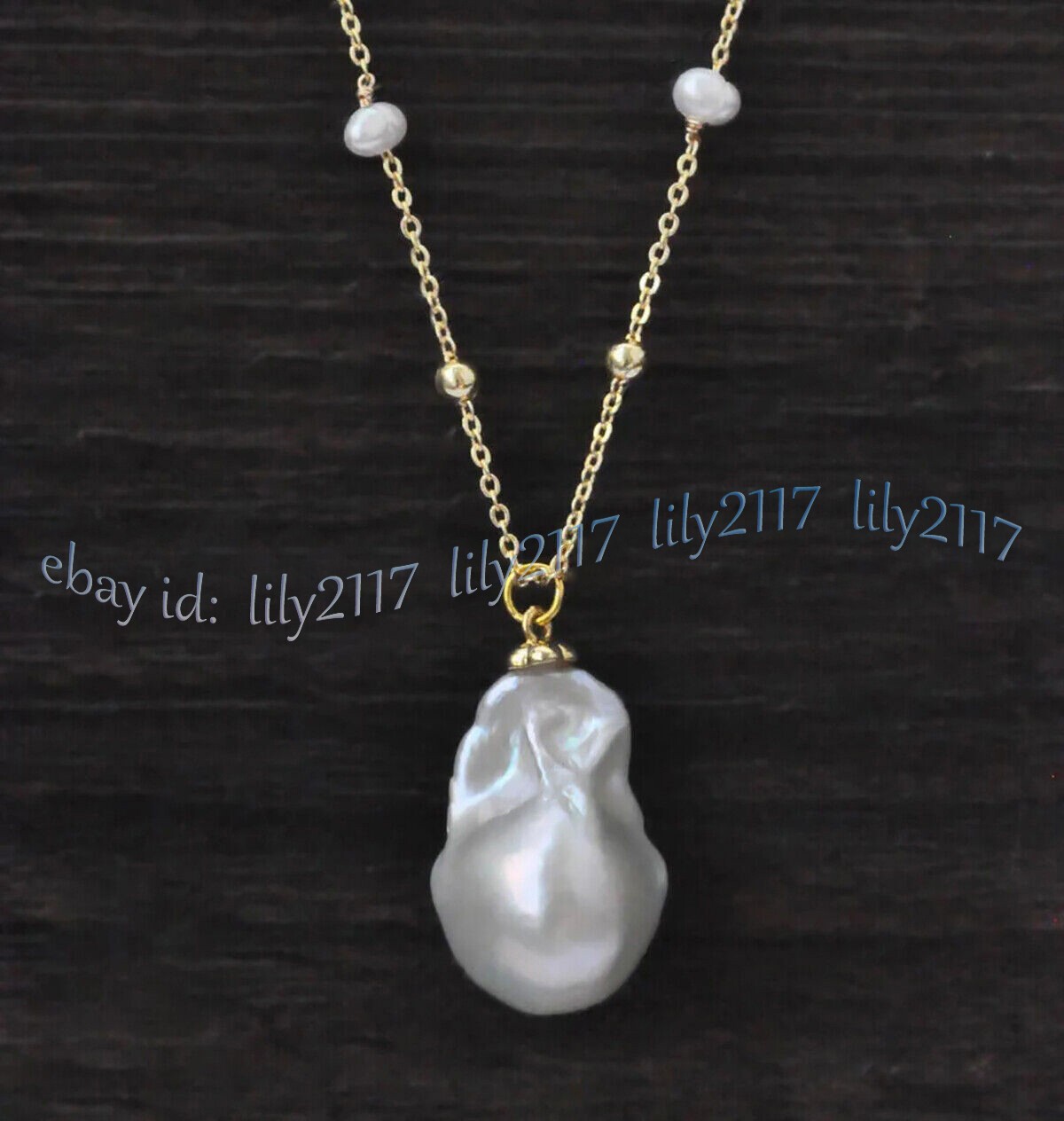 Genuine Natural South Sea White Keshi Baroque Pearl Pendant Station Necklace 18″