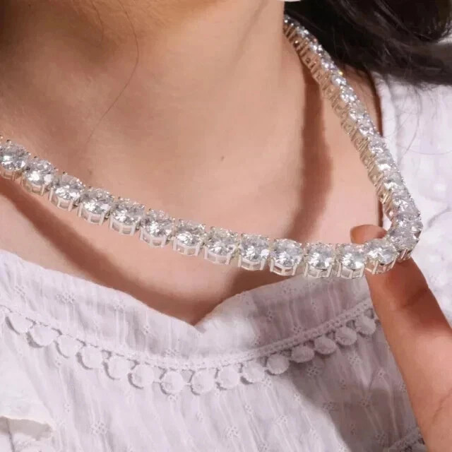 14K White Gold Plated Women’s Tennis 18″ Necklace 28CT Round Lab Created Diamond