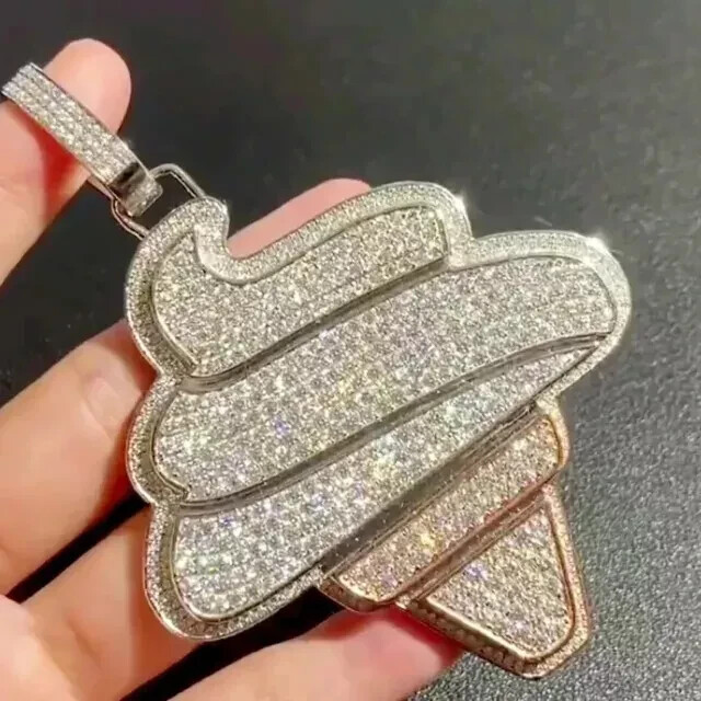 3 CT Round Cut Moissanite Ice Cream Cone Shape Pendant 14k Two Tone Gold Plated