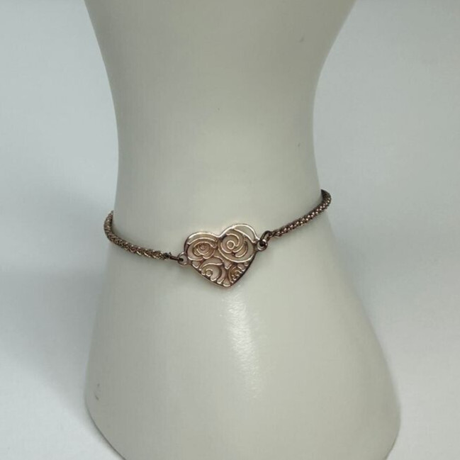 Open Scroll Heart Bracelet Up to 8 inch Adjustable Rose Gold Rope Chain Slide